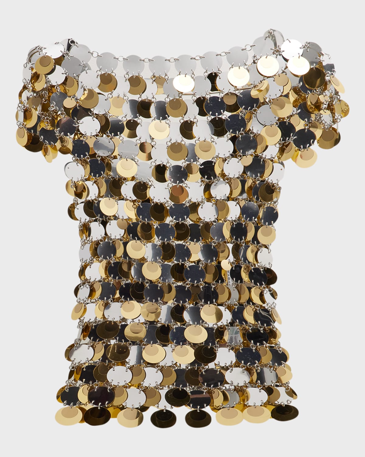 Shop Paco Rabanne Mutli-color Sequin Cap-sleeve Top In Silver Gold