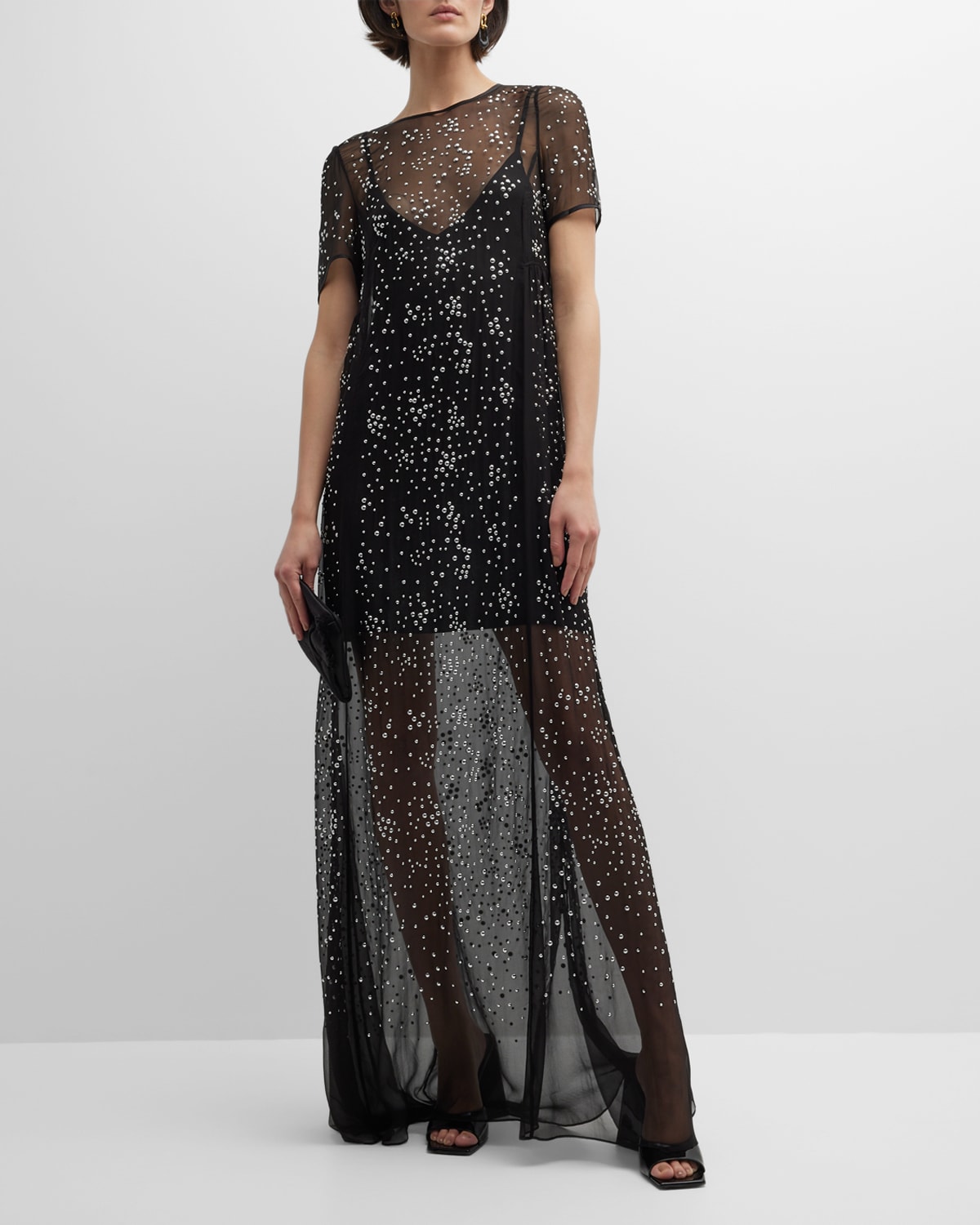 RABANNE SHEER MAXI DRESS WITH GROMMET DETAIL