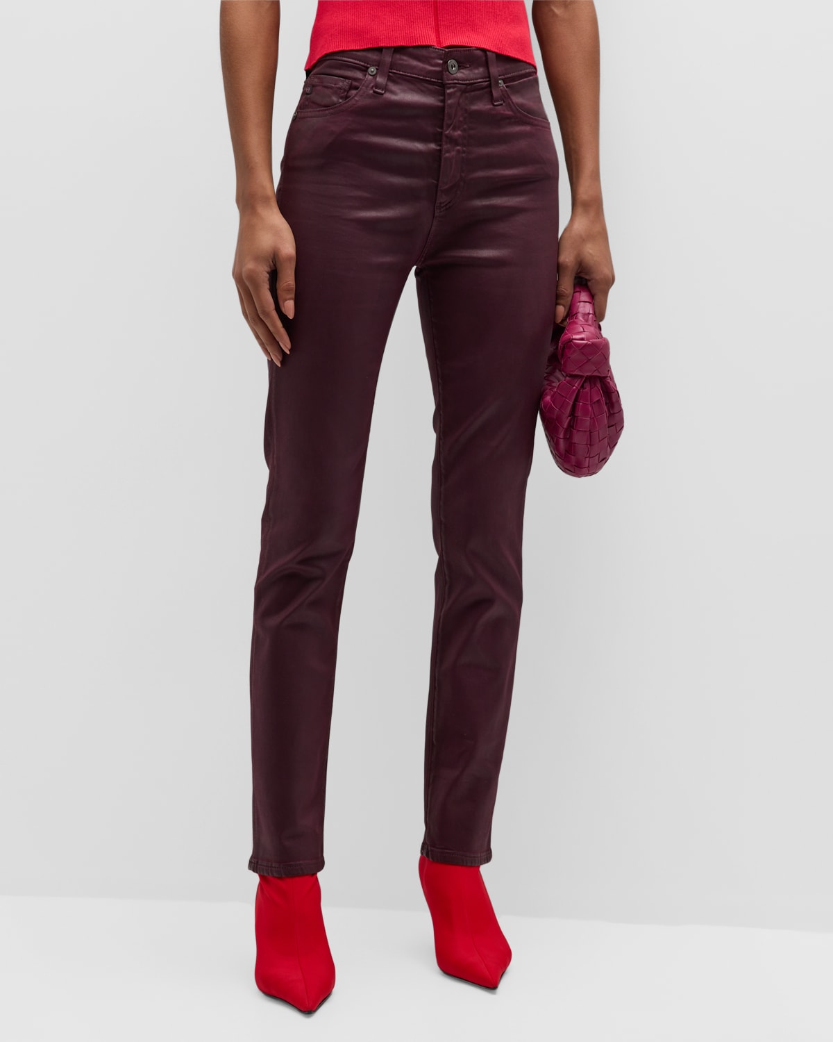 Ag Mari Slim Straight Coated Jeans In Ltt Lt Pinot Noir