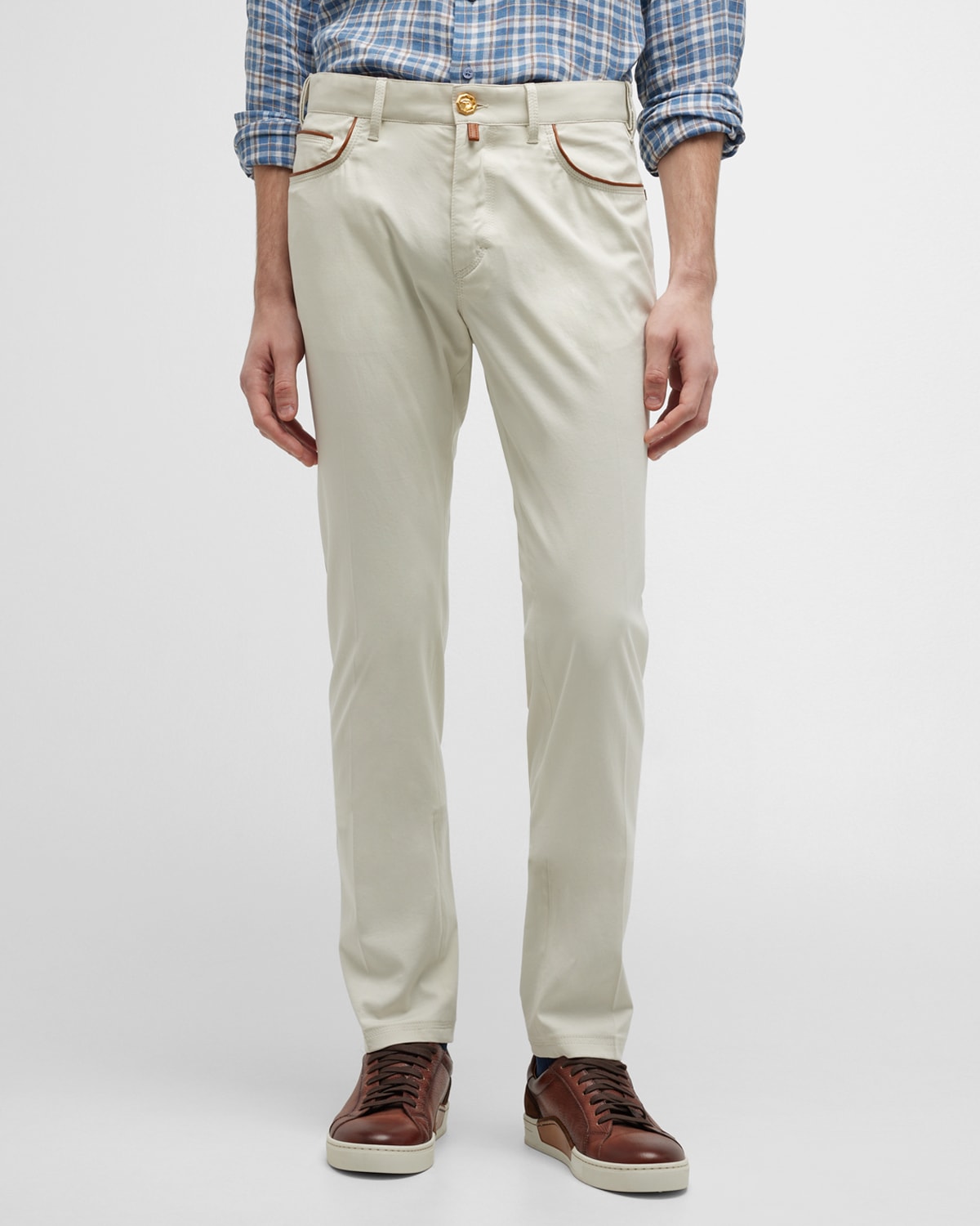 Stefano Ricci Men's Branded Straight-leg Stretch Jeans In White