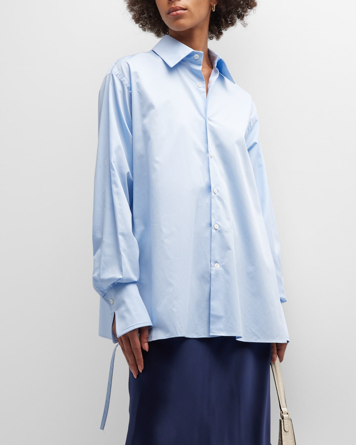 Woera Drawstring Cotton Shirt In Light Blue 1287