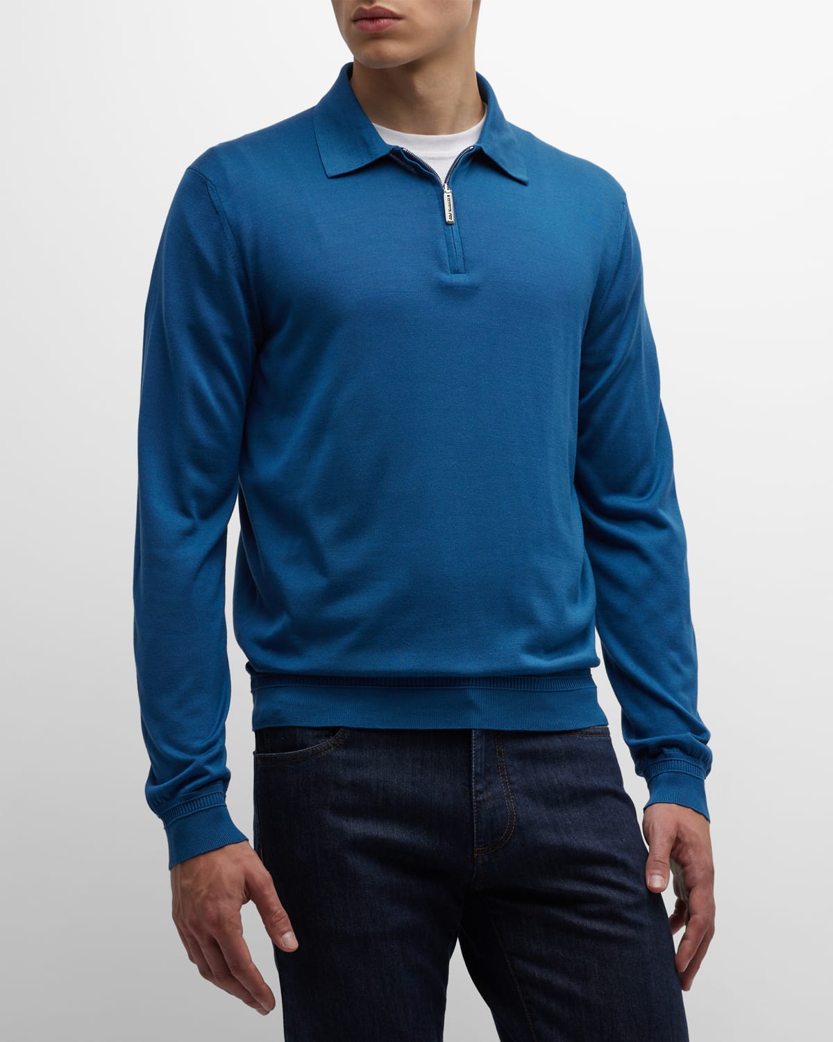 Stefano Ricci Men's Silk Quarter-zip Polo Sweater In Light Blue