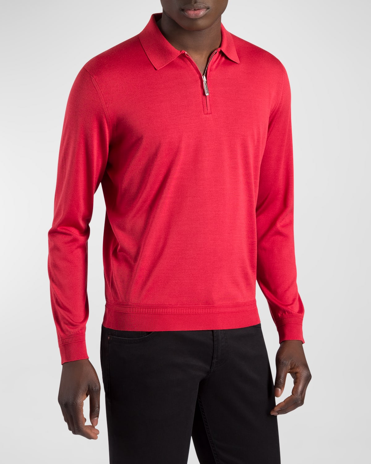 Stefano Ricci Men's Silk Quarter-zip Polo Sweater In Red