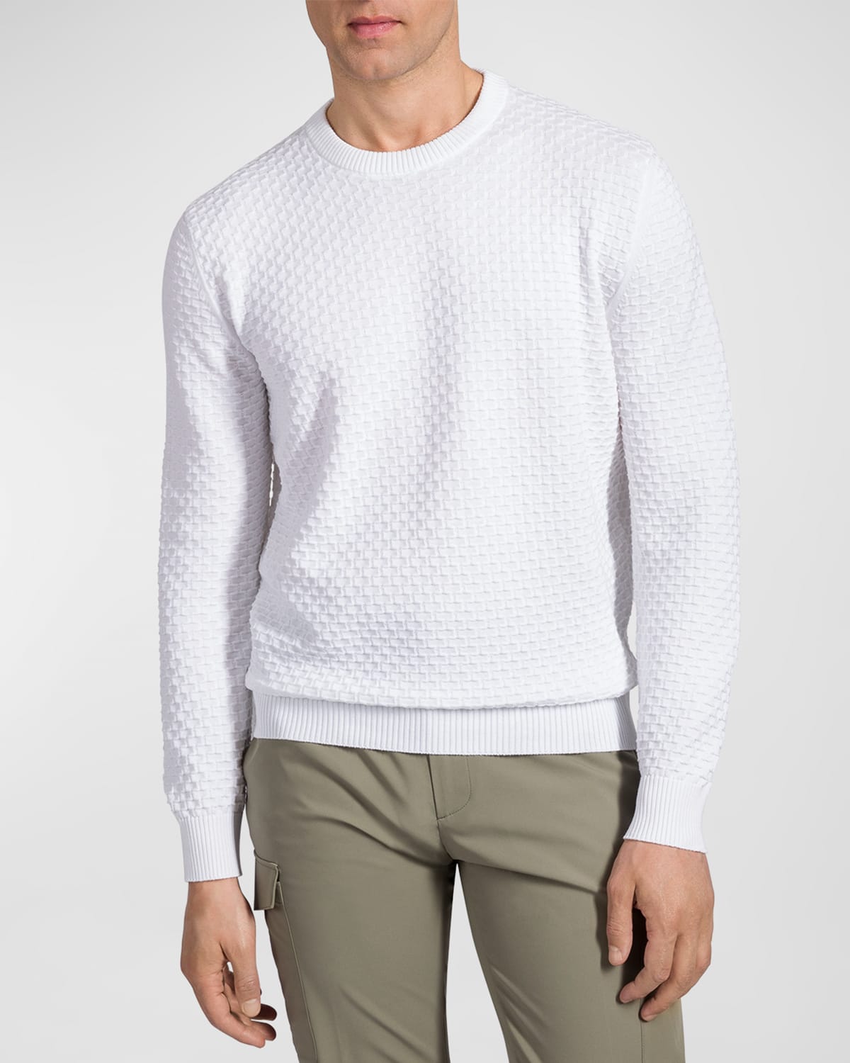 Stefano Ricci Men's Textured Crewneck Sweater In White