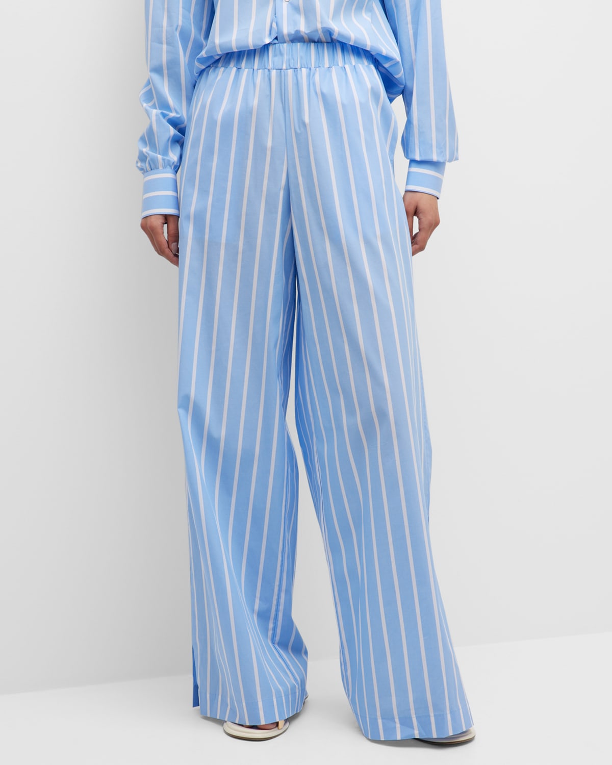Slit-Cuff Striped Cotton Pants