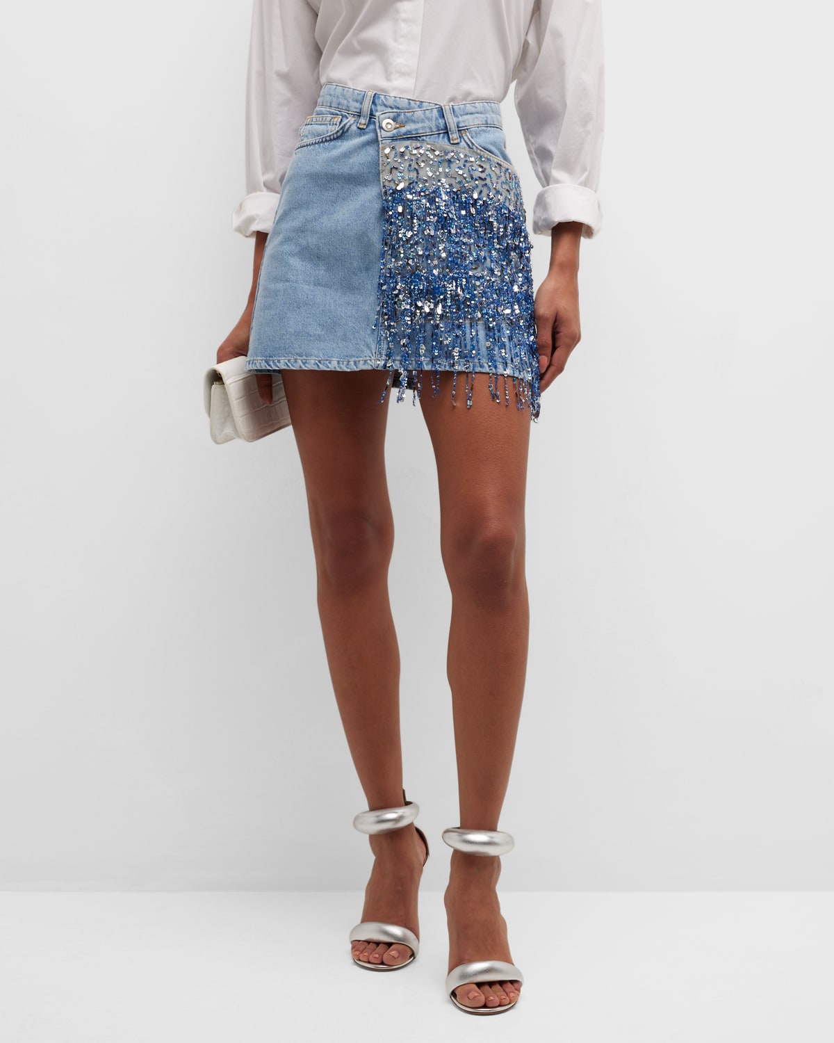 Venise Sequin Crisscross Denim Skirt