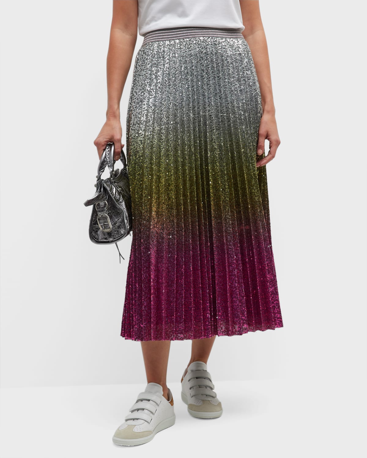 Le Superbe Flaming Colossus Pleated Sequin Midi Skirt