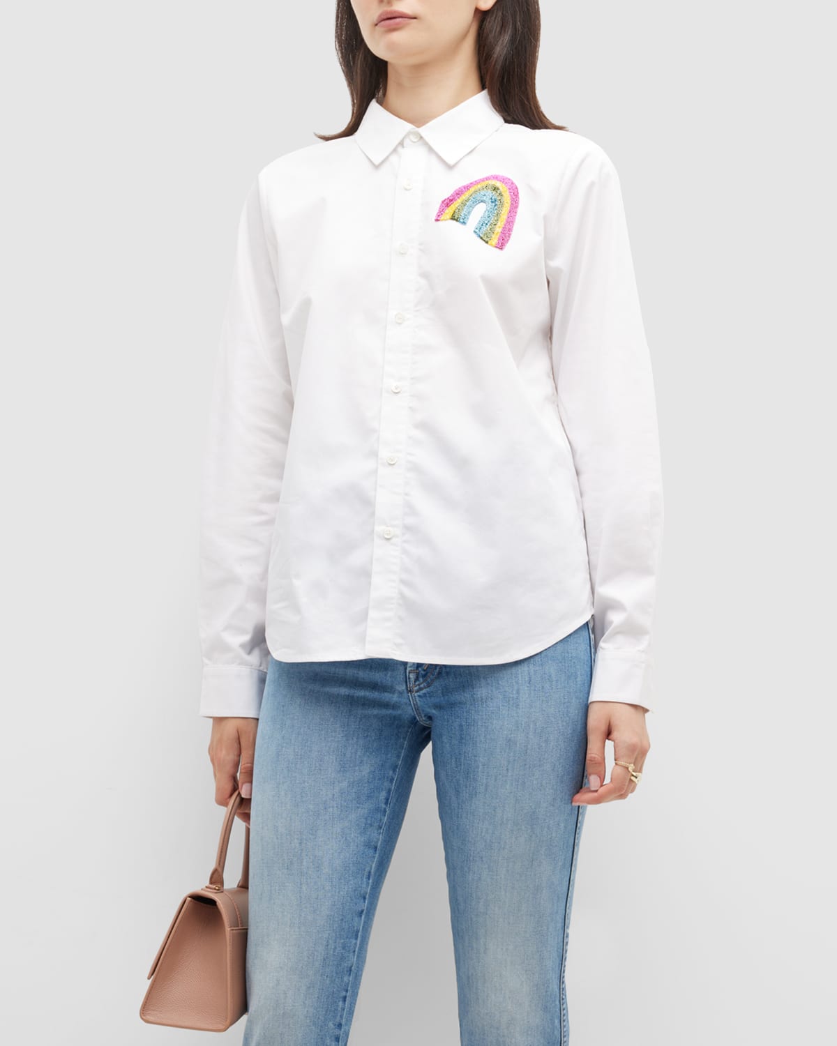 Lingua Franca Rainbow Embroidered Button-Down Shirt