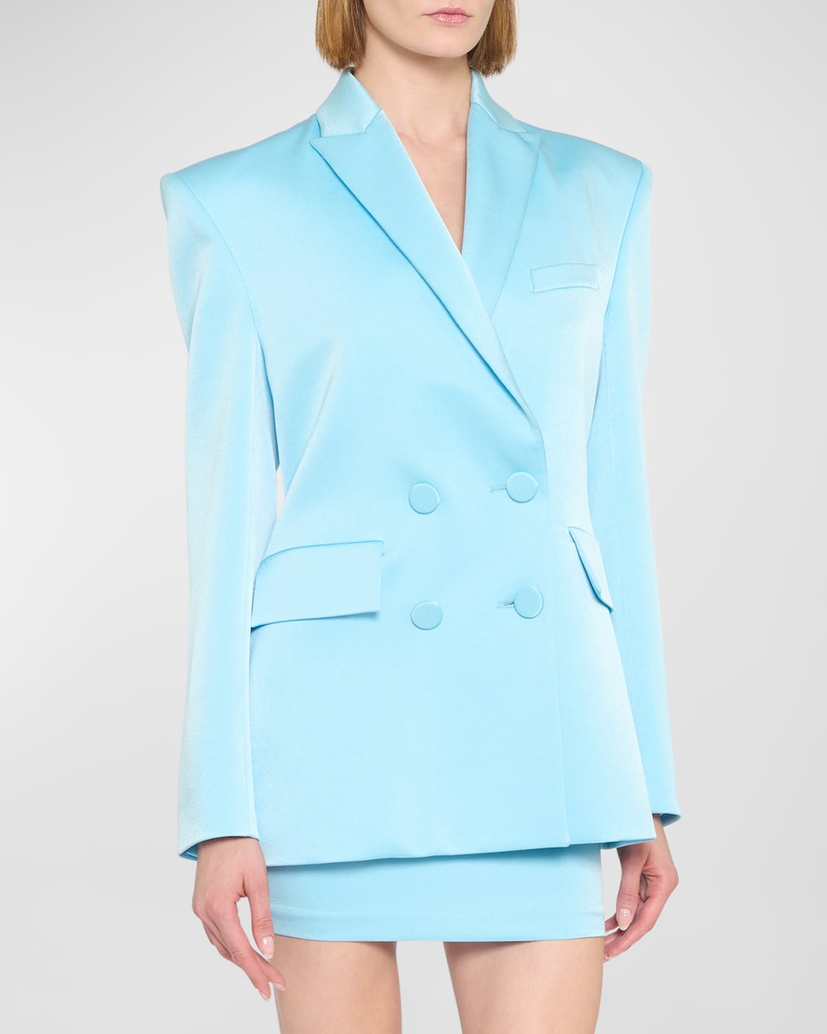Shop Alex Perry Wells Double-breasted Satin Blazer In Light Blue