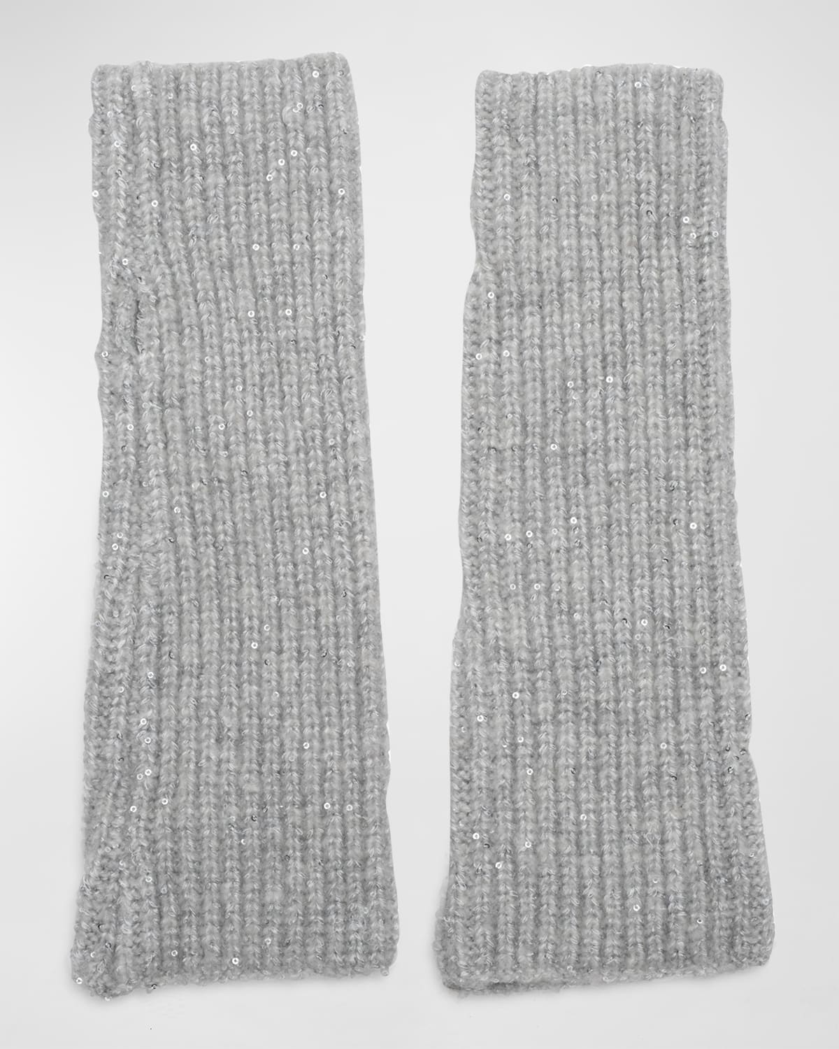 Eugenia Kim Amalia Sequin Ribbed Wool-blend Gloves In Gray Silver