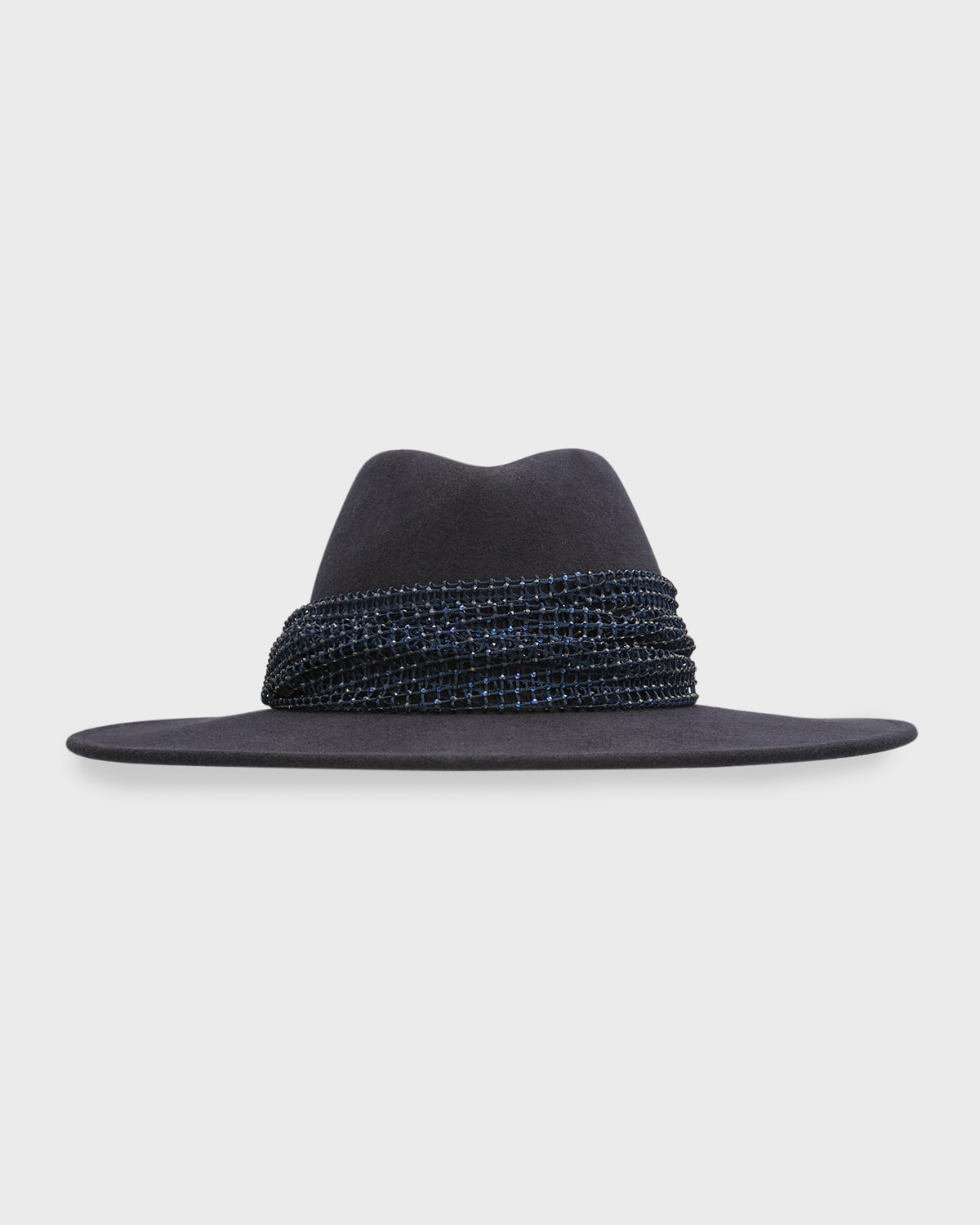 Harlowe Wool Fedora Hat w/ Crystal Mesh Band