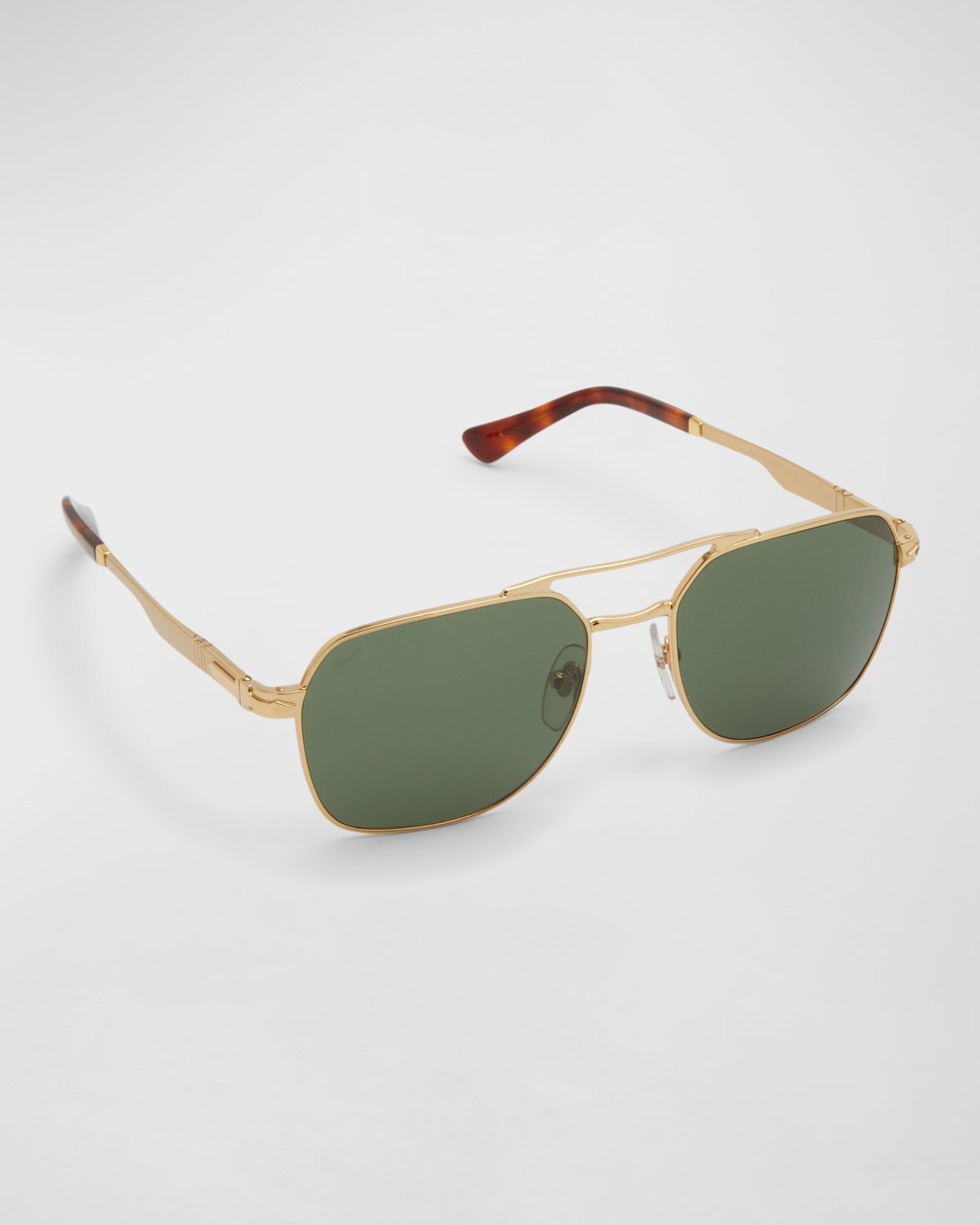 Persol Men's Steel Double-bridge Square Sunglasses In Gold