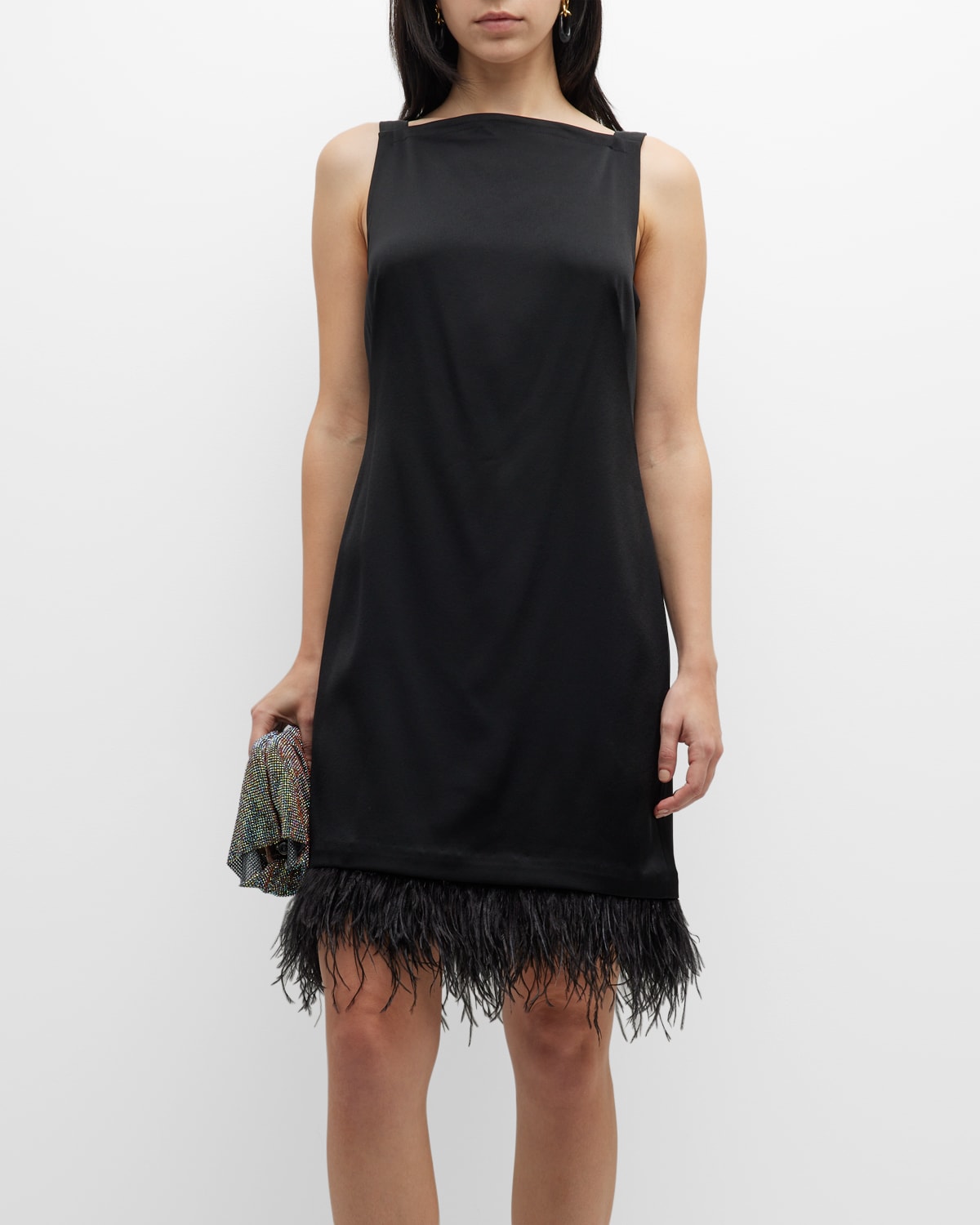 Shop Kobi Halperin Isla Short Dress W/ Feather Trim In Black