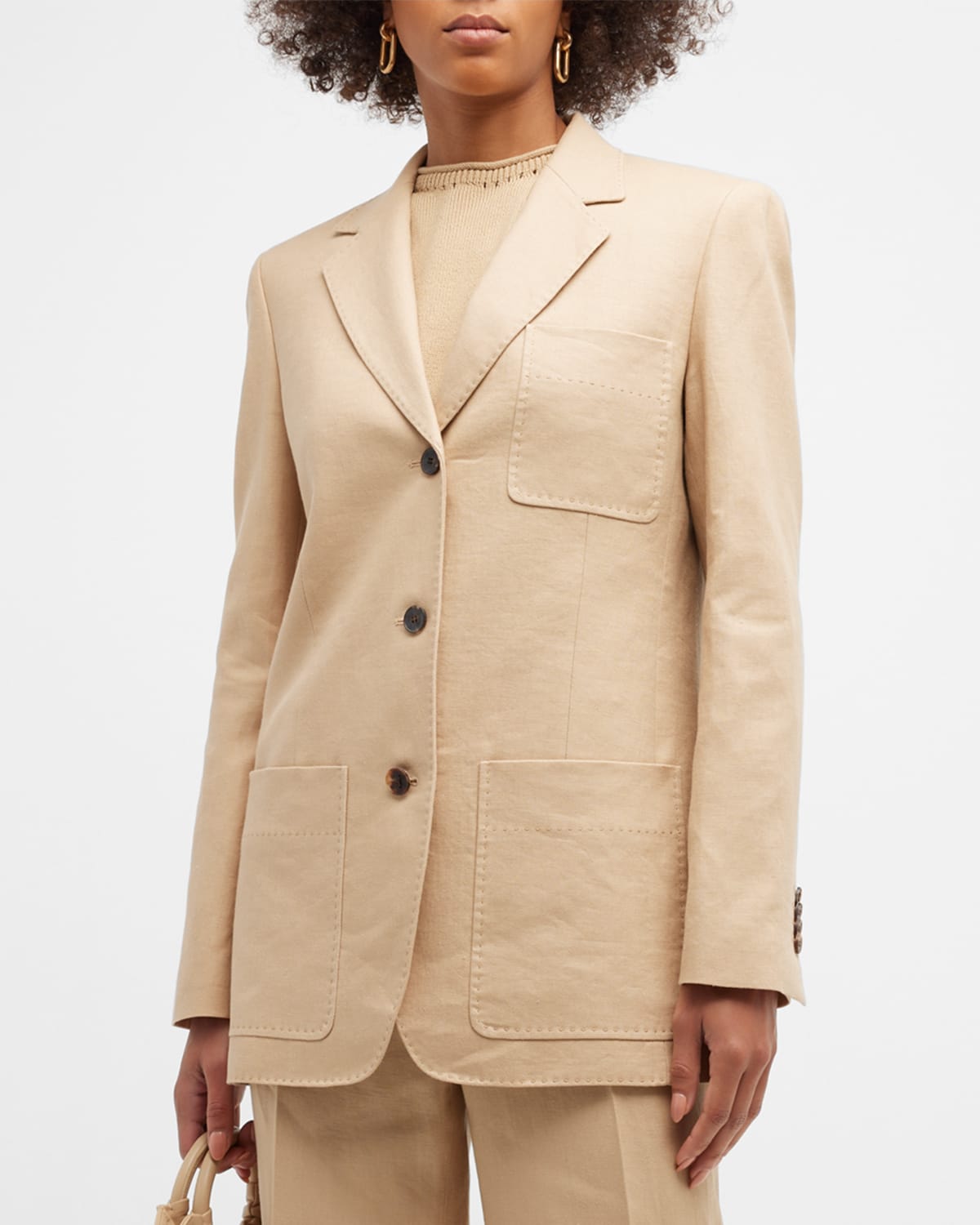 Lafayette 148 New York Single Breasted Pickstitch Blazer Smart