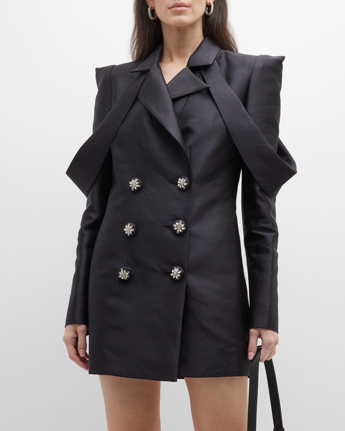 Aliétte Shoulder-strap Double-breasted Silk Mini Blazer Dress In Black