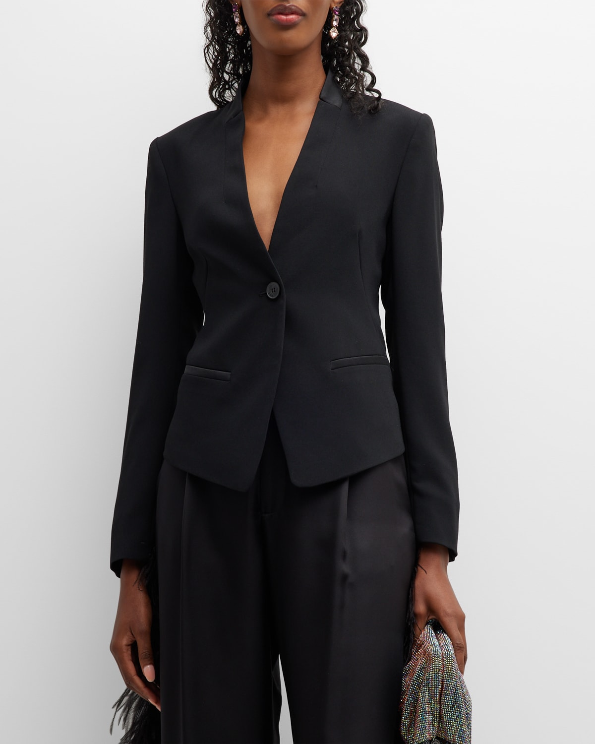 Marella Miranda Single-button V-neck Blazer In Nero