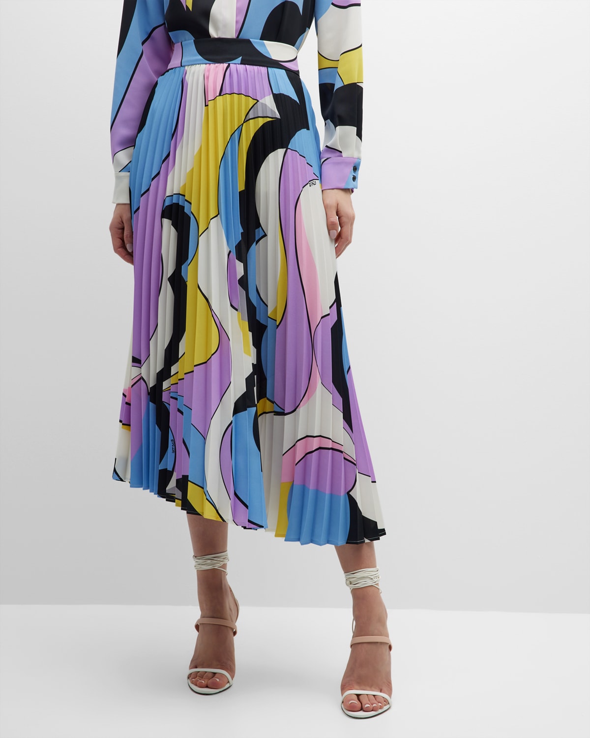 Svago Pleated Abstract-Print Midi Skirt