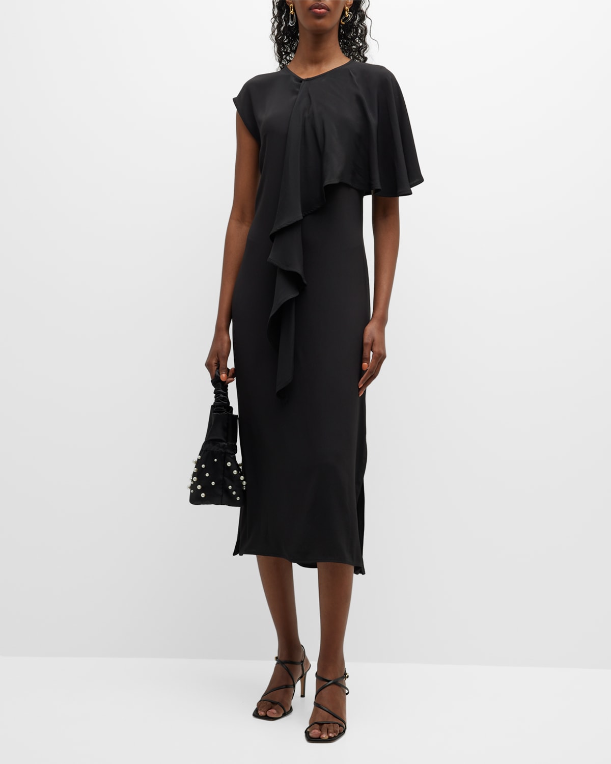 Asymmetric Draped A-Line Midi Dress