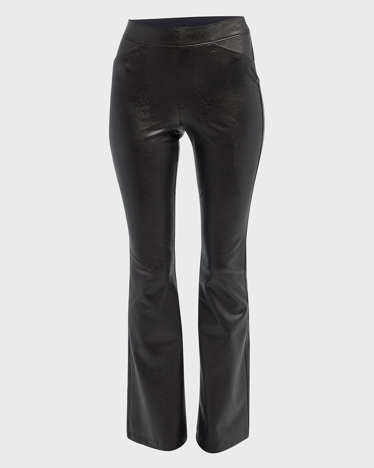 Spanx Womens Noir Black Leather-like Flare Pant M In Noir Black