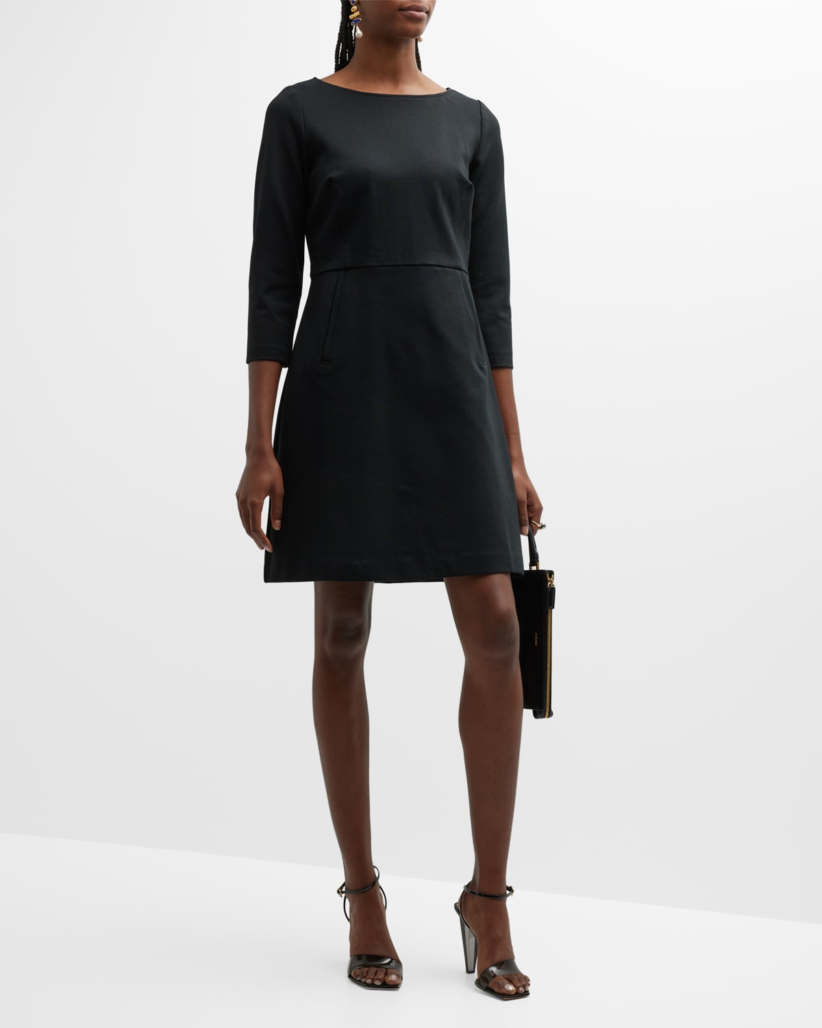 Spanx The Perfect Aline 3/4 Sleeve Dress In Classic Black In Multi ModeSens