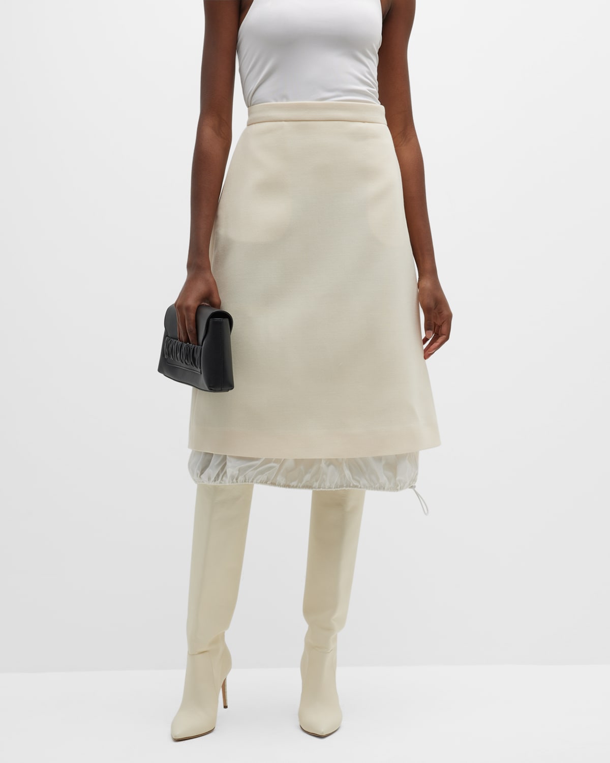 TORY BURCH A-LINE DOUBLE-FACE WOOL MIDI SKIRT