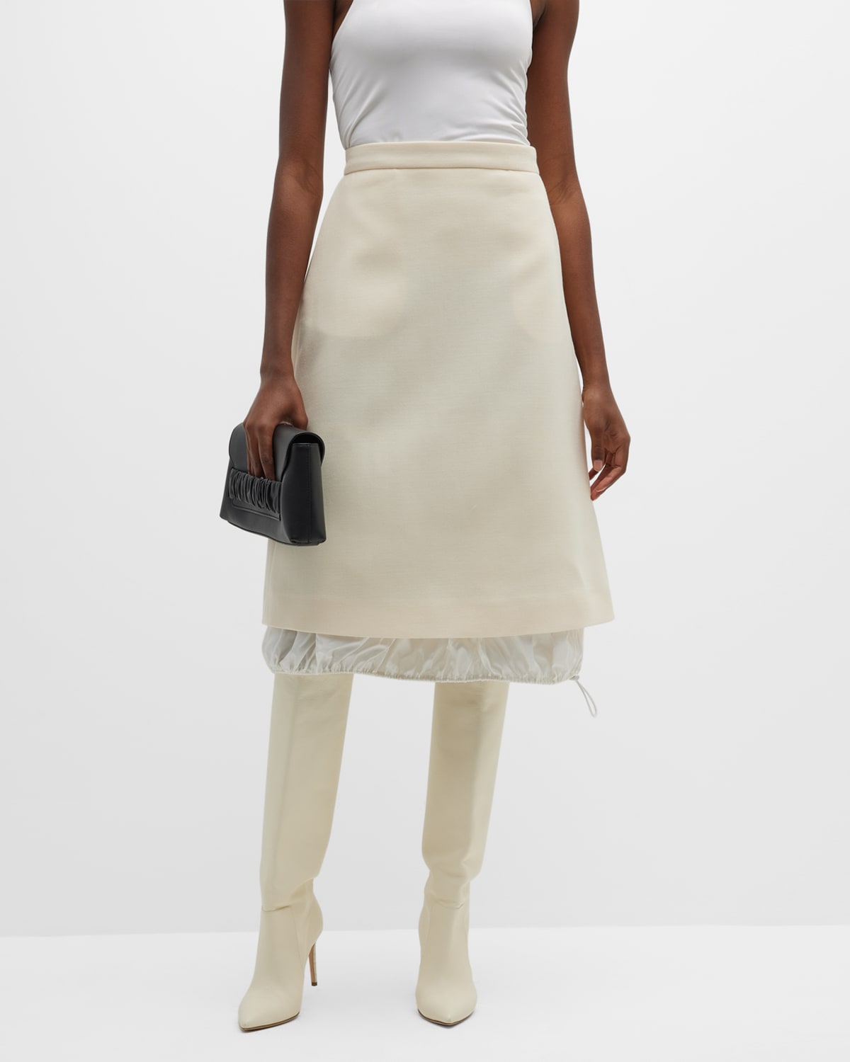 Tory Burch A-line Double-face Wool Midi Skirt In French Cream