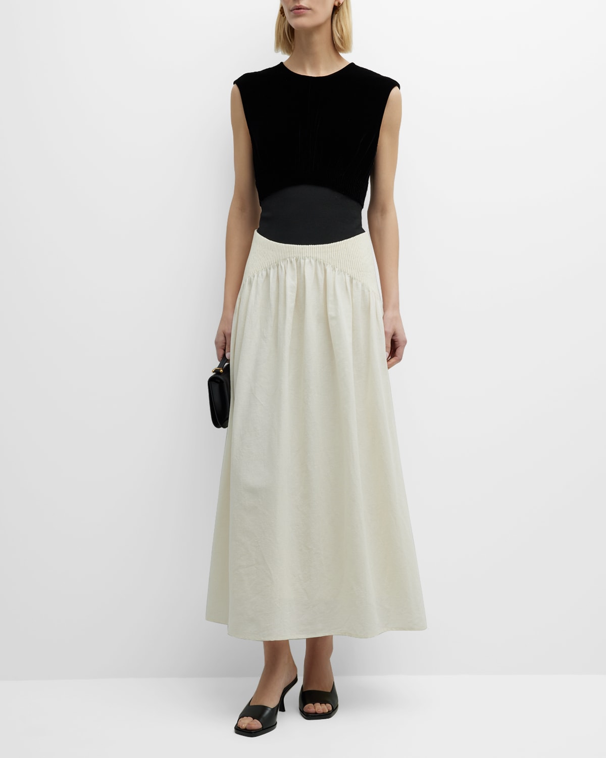 Tory Burch Colorblock Pleated Dress In Biscuit
