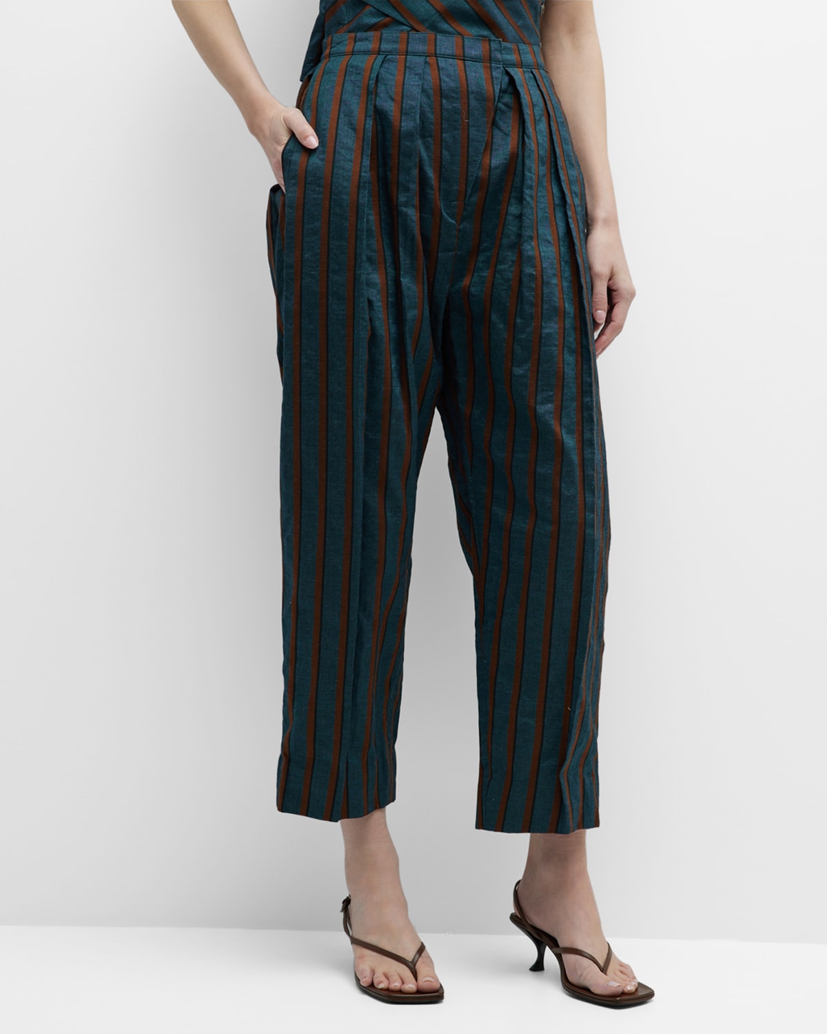 Pleated Striped Canvas Pants