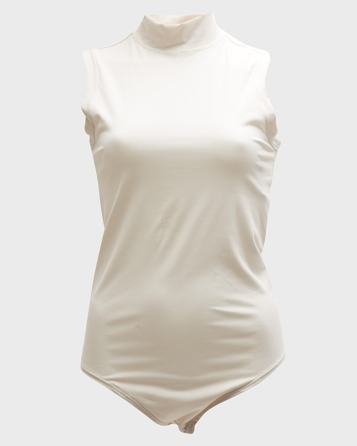 Spanx Suit Yourself Ribbed Mock Neck Sleeveless Smoother Bodysuit In Parchment