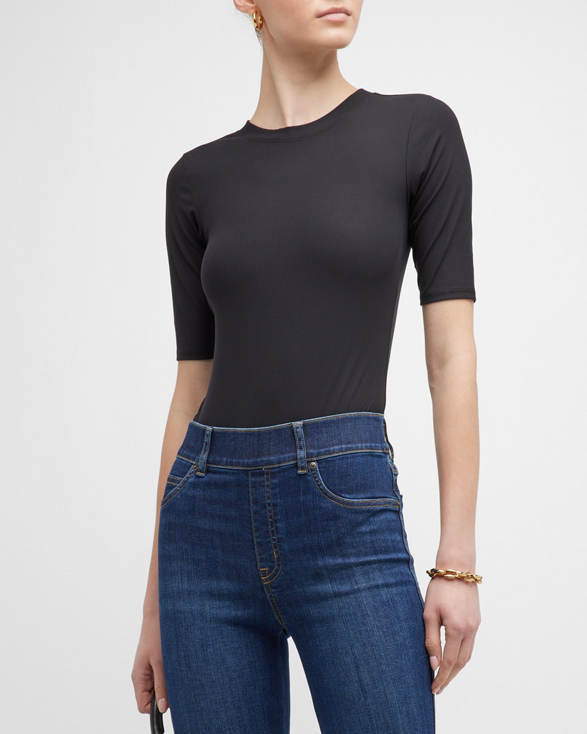 Suit Yourself Ribbed Short-Sleeve Bodysuit