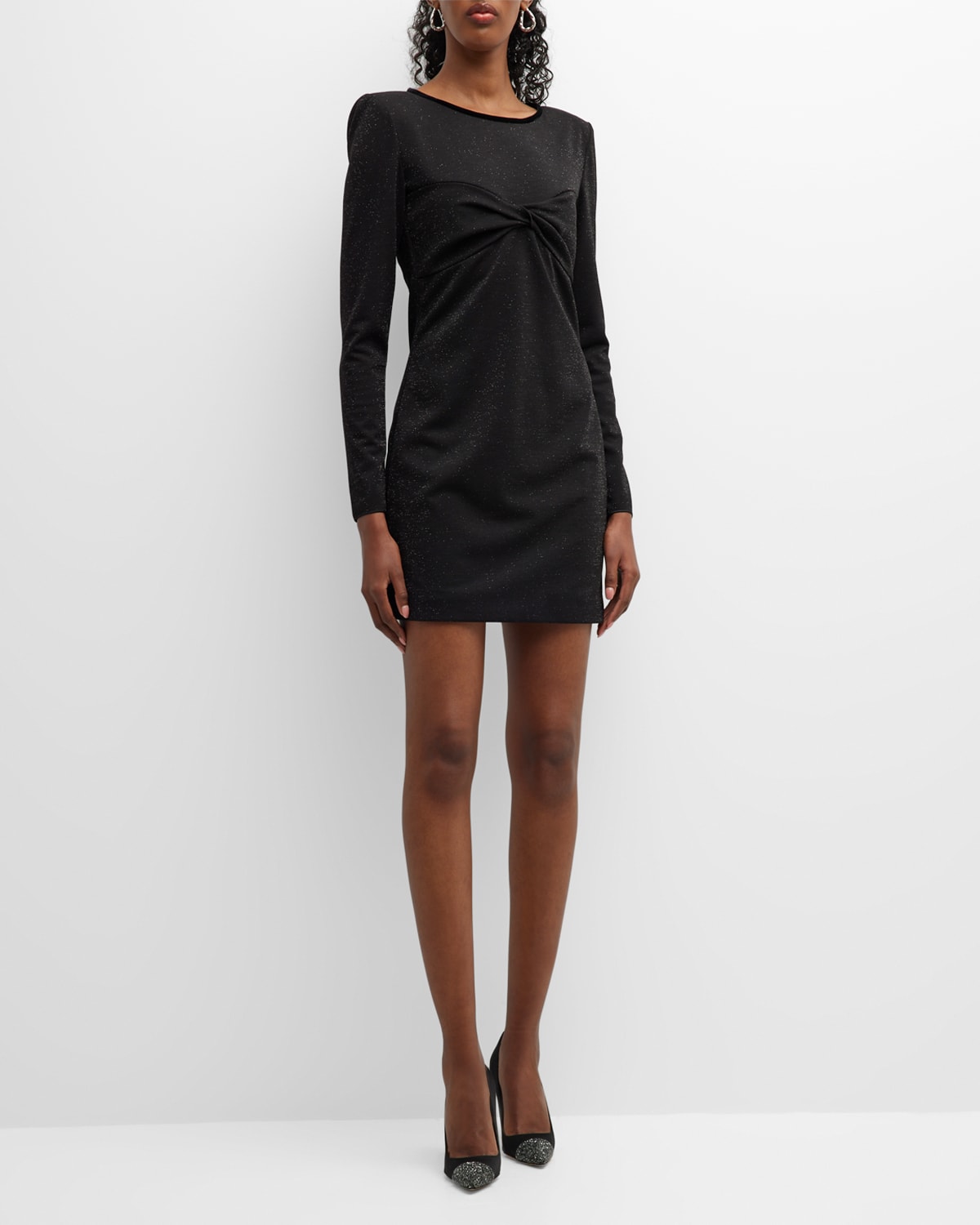 Emporio Armani Twist-front Shimmer Mini Dress In Black