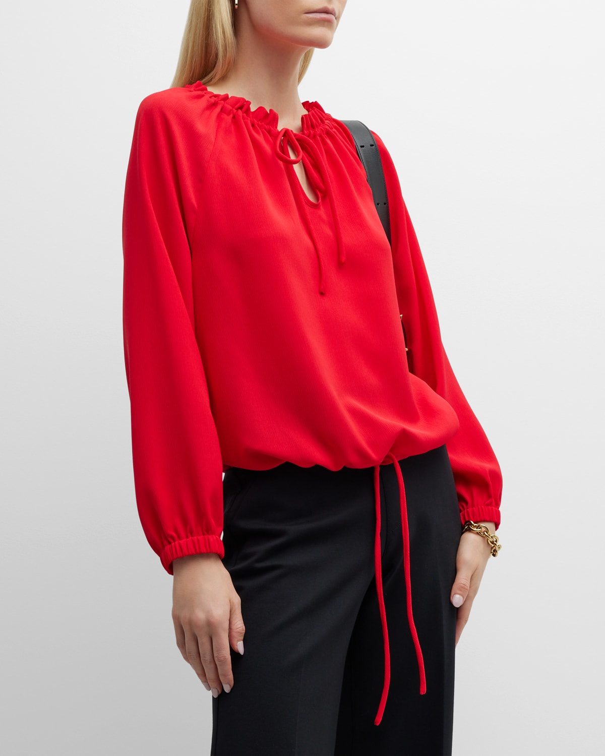 Emporio Armani Blouson-sleeve Keyhole Parachute Top In Red