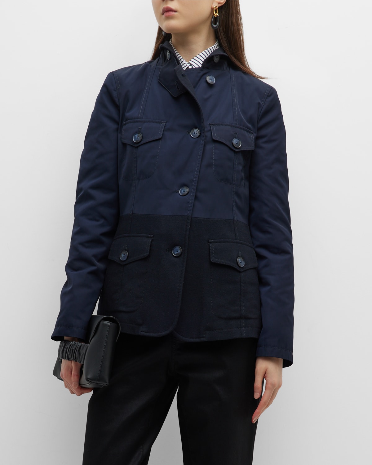 Two-Tone Button-Front Cargo Parka