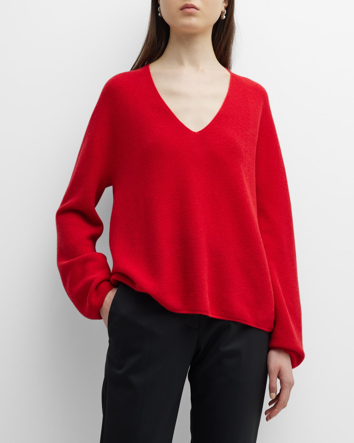 Emporio Armani Seamless V-neck Jumper In Links-stitch Wool And Cashmere In  Red | ModeSens