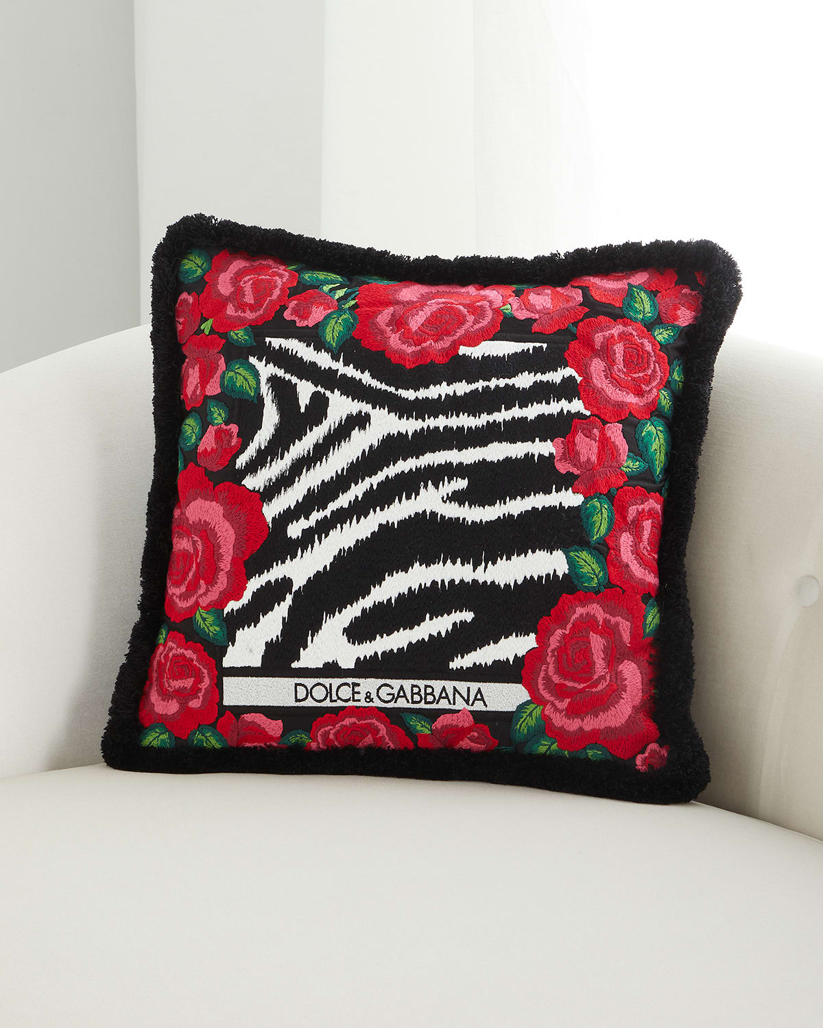 Zebra Embroidered Cushion, 16"
