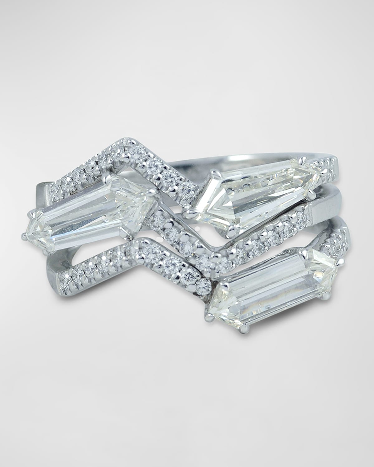 18K White Gold 3-Row Diamond Ring