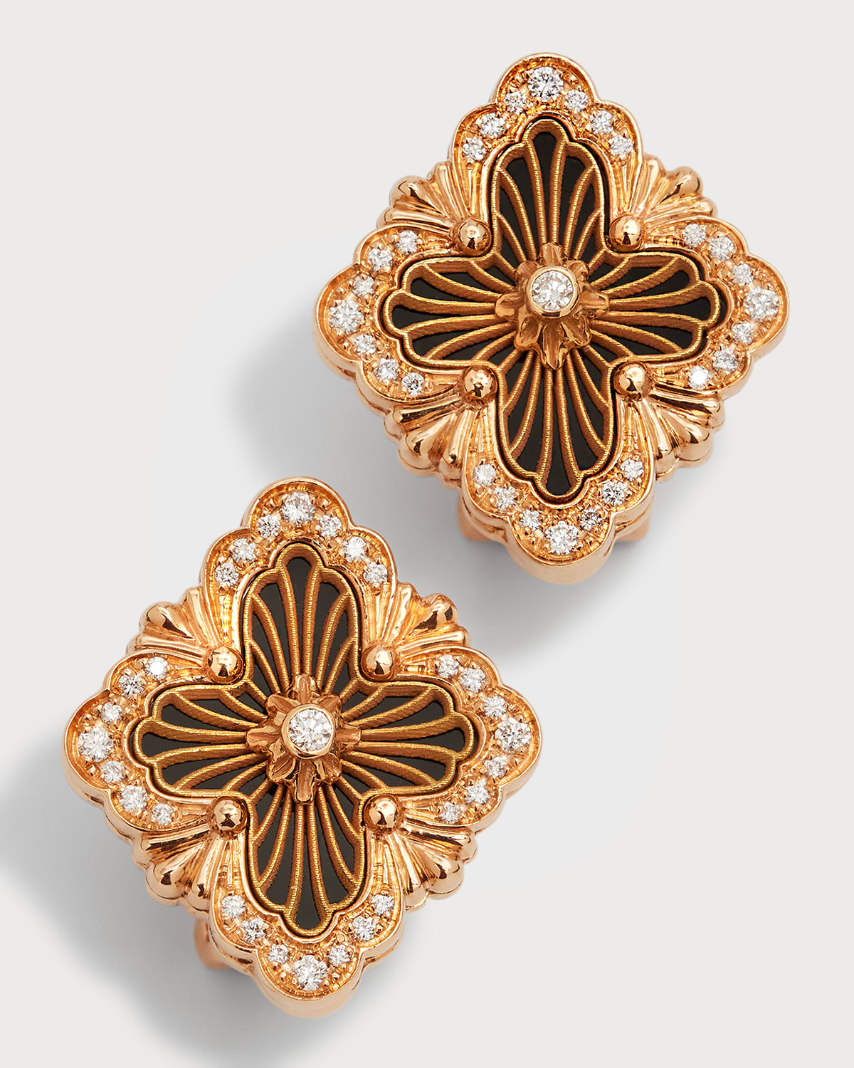 Buccellati Opera Tulle Medium Button Earrings In Black With Diamonds In Gold