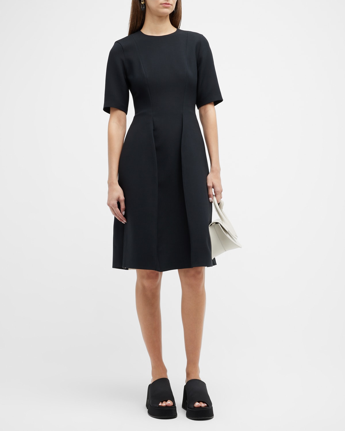 Lafayette 148 Wool-silk Crepe Flared Dress In Black