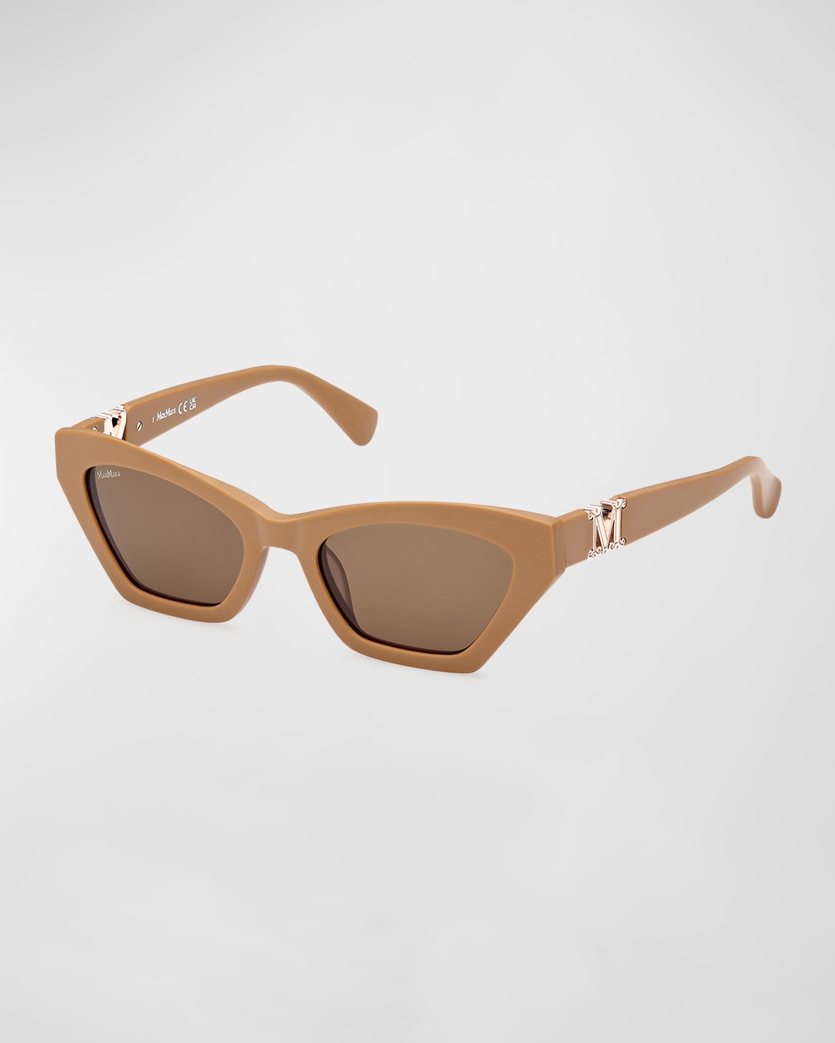 Shop Max Mara Monogram Acetate Cat-eye Sunglasses In Semi Shiny Camel