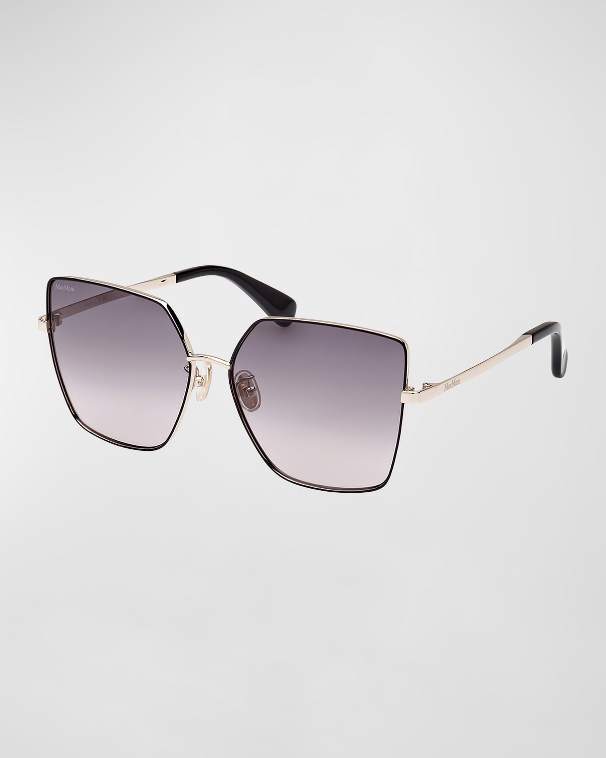 Shop Max Mara Tonal Metal Butterfly Sunglasses In Shiny Black