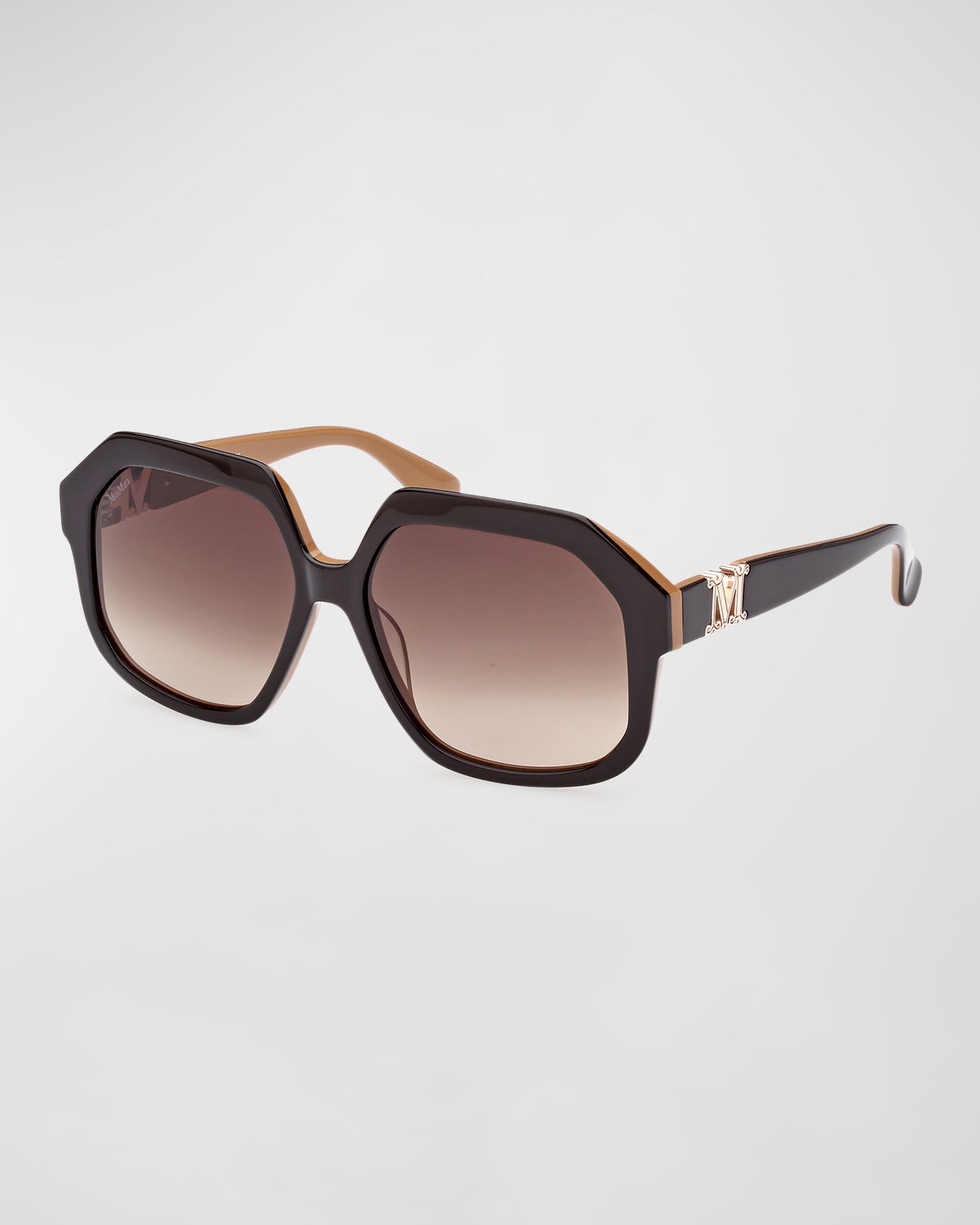 Max Mara Monogram Acetate Butterfly Sunglasses In Shiny Brown