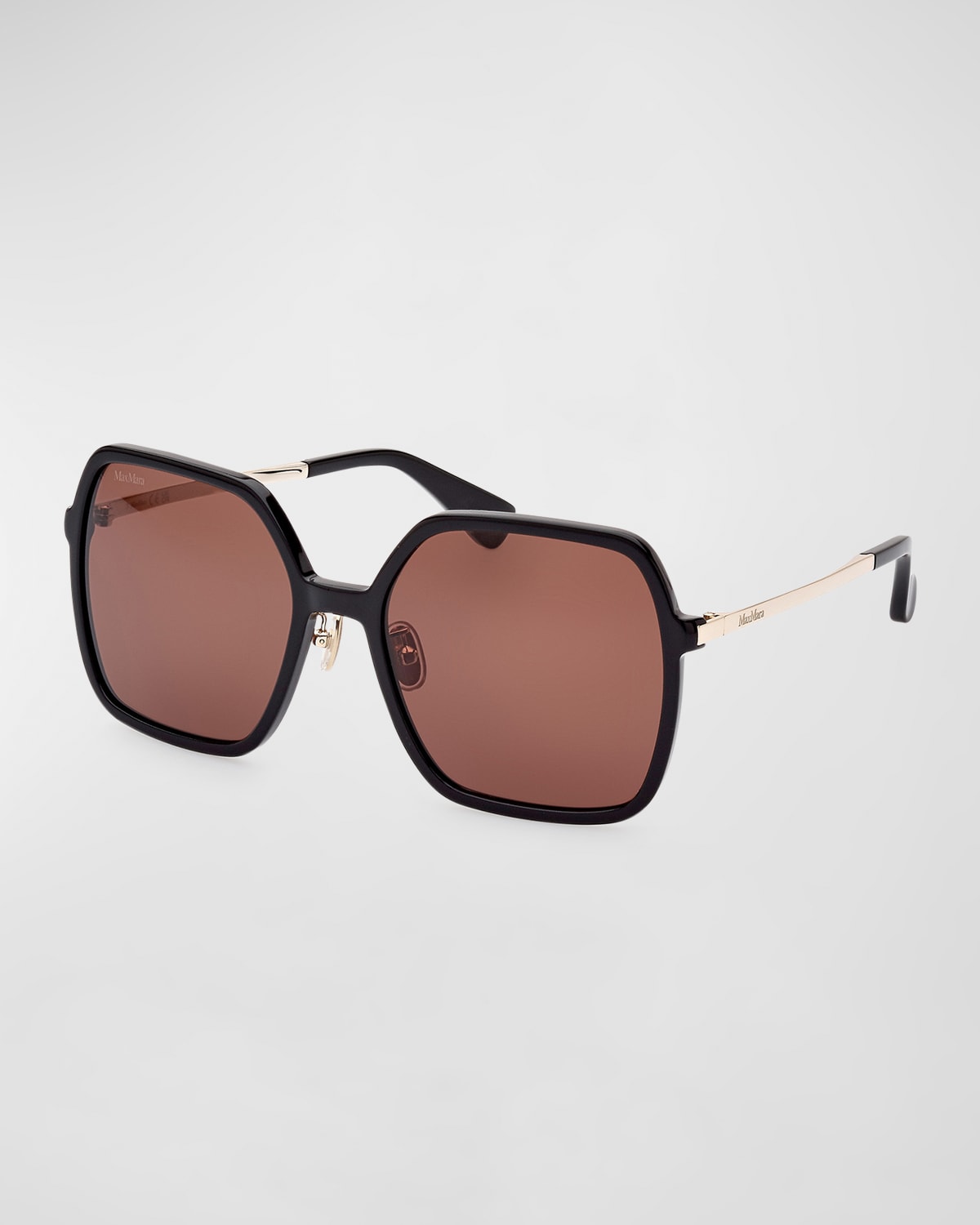 Max Mara Mixed-media Square Sunglasses In Shiny Black