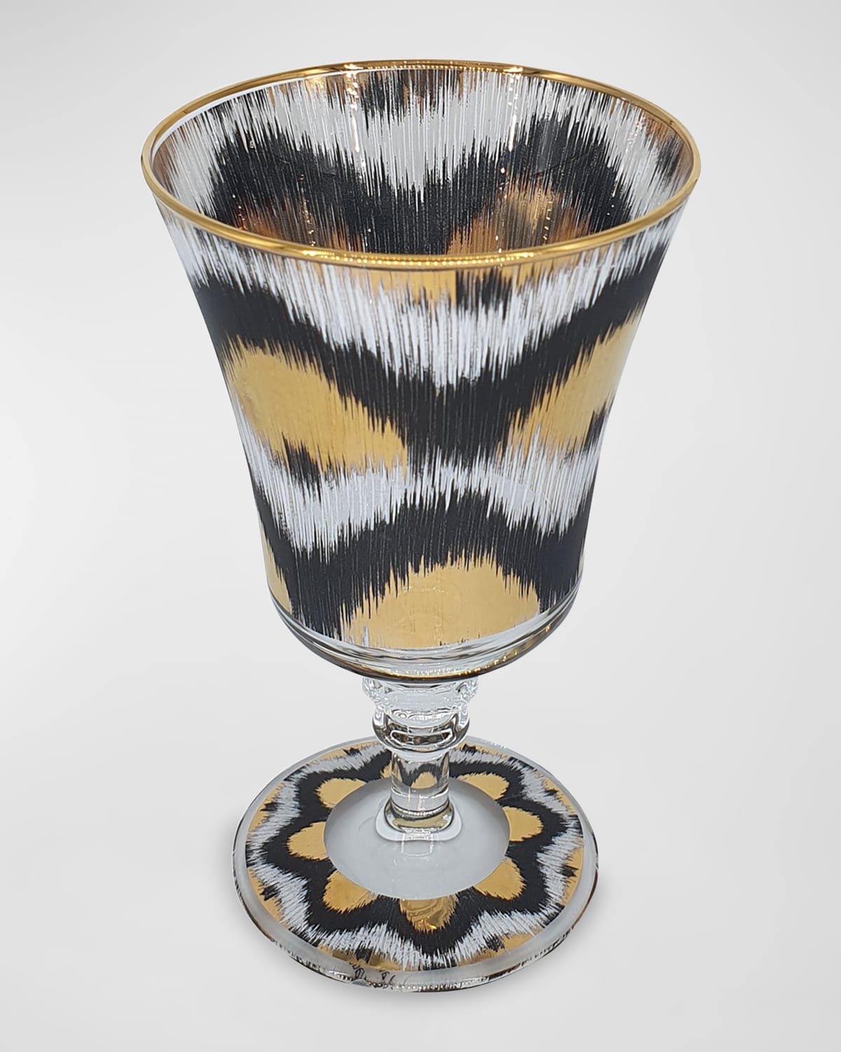 Les Ottomans Ikat Gold Wine Glasses, Set Of 4 In Gold/black