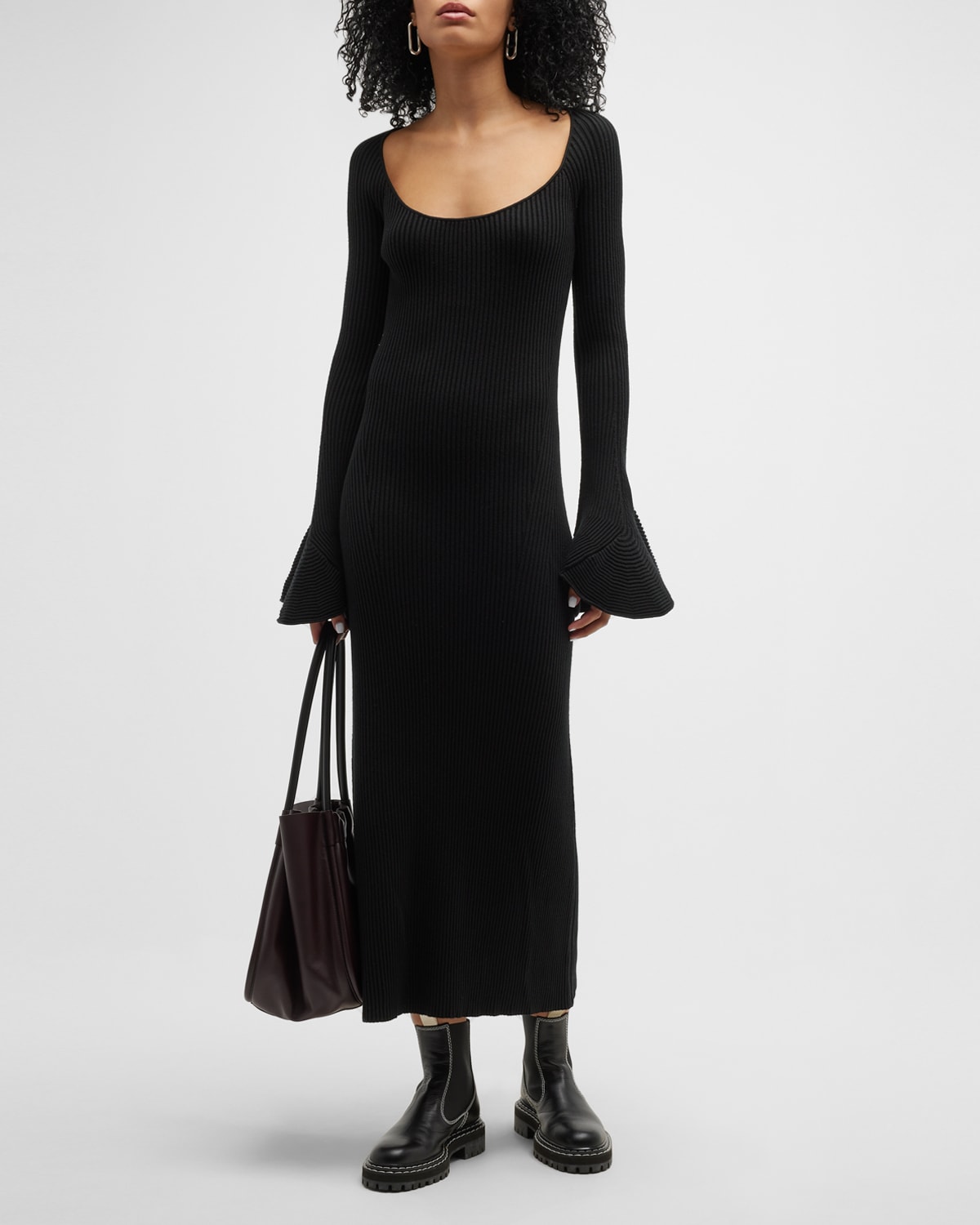 PROENZA SCHOULER CASHMERE KNIT DRESS W/ FLUTED SLEEVES