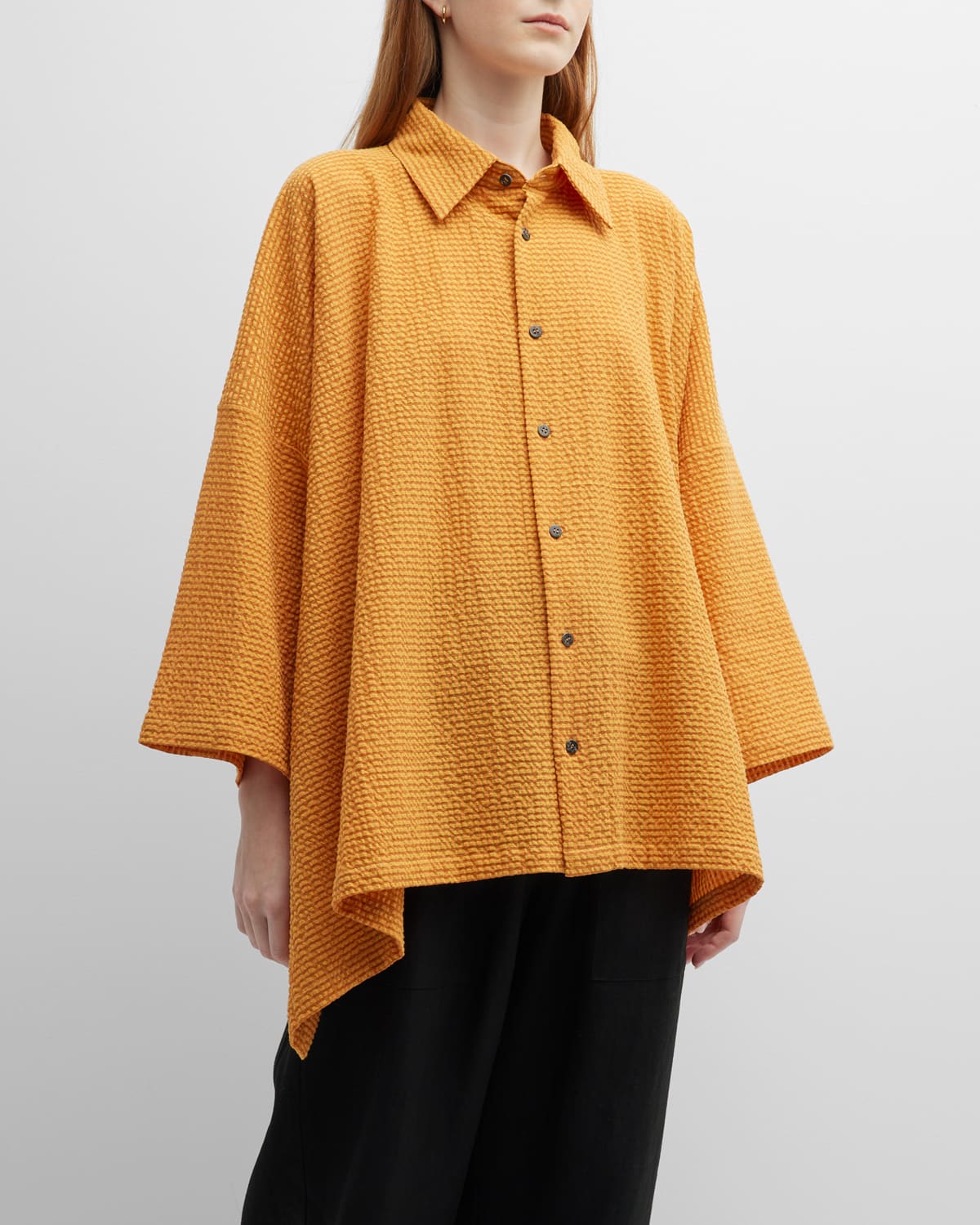 Double Pointed-Sides Short-Sleeve Shirt with Collar (Mid Plus Length)