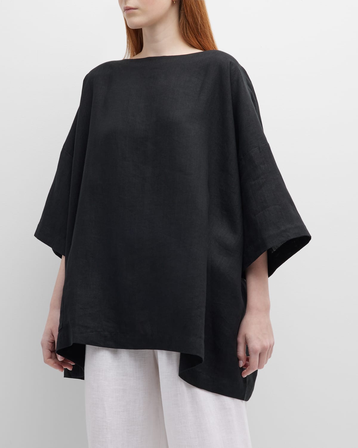 Angle-To-Front 3/4-Sleeve Scoop-Neck Tunic Shirt (Long Length)