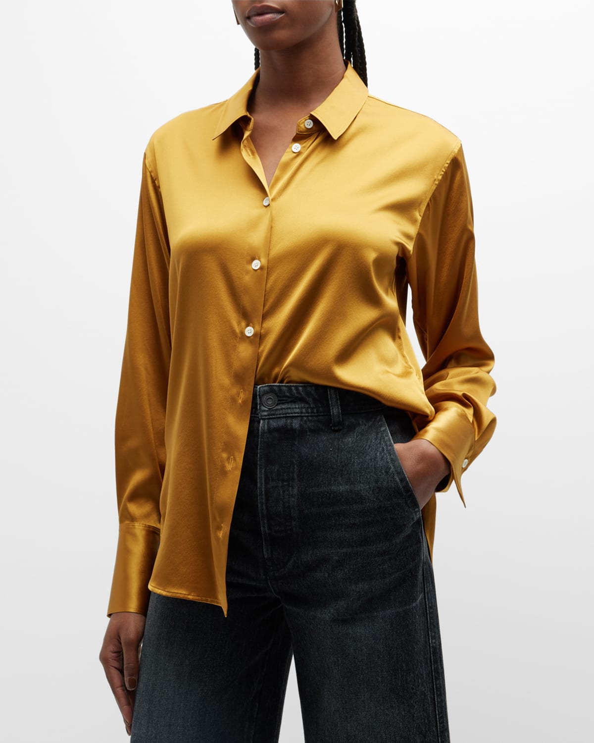 Frame The Standard Silk Button-front Shirt In Ochre