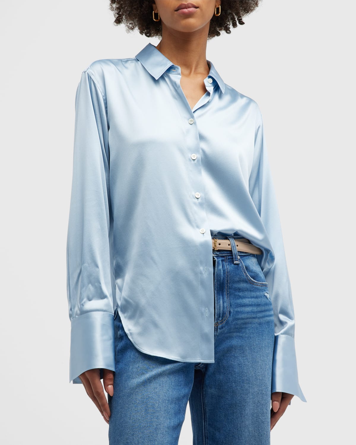 Frame The Standard Paneled Silk-blend Shirt In Chambray Blu