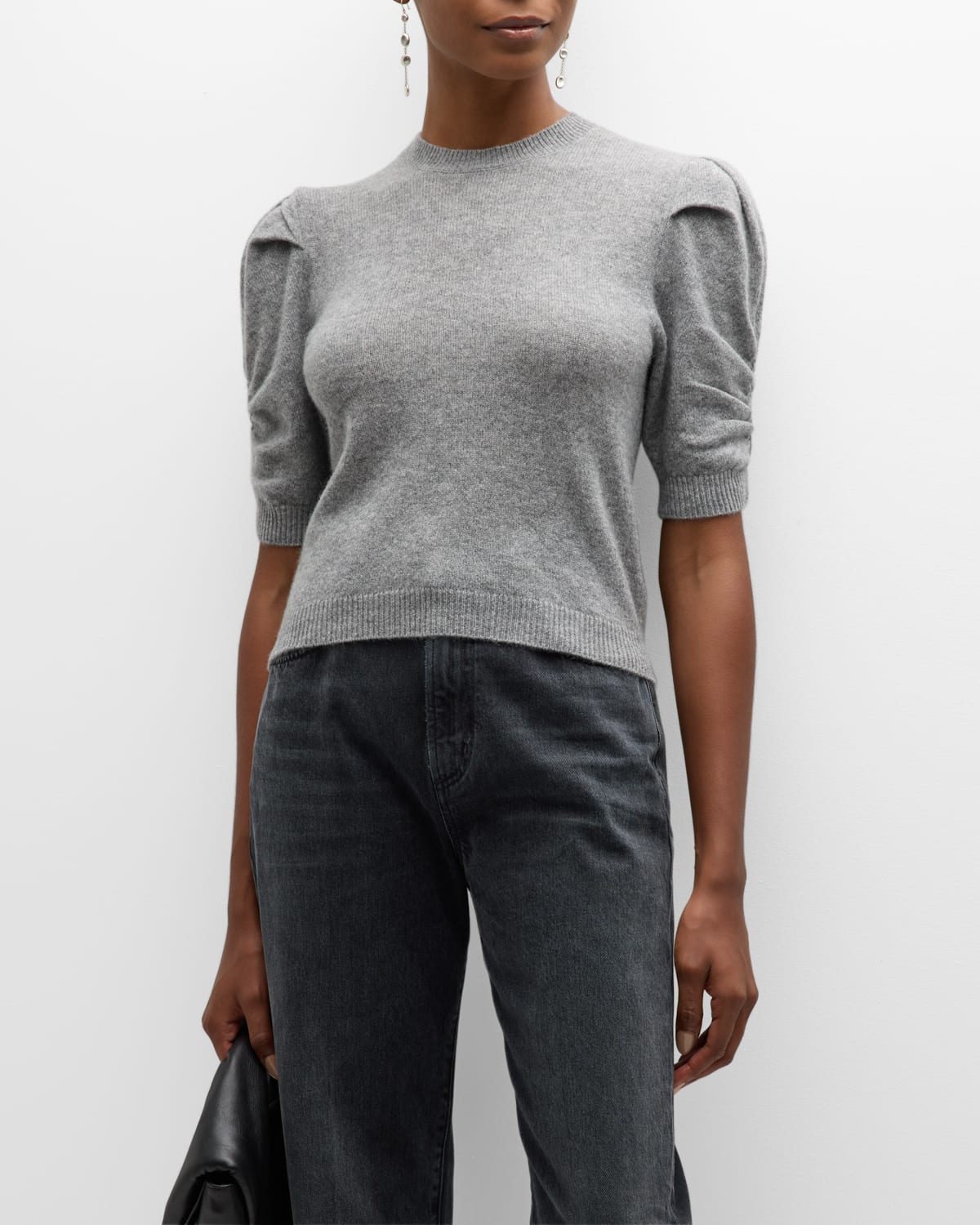 Shop Frame Ruched Cashmere Sweater In Gris Heather