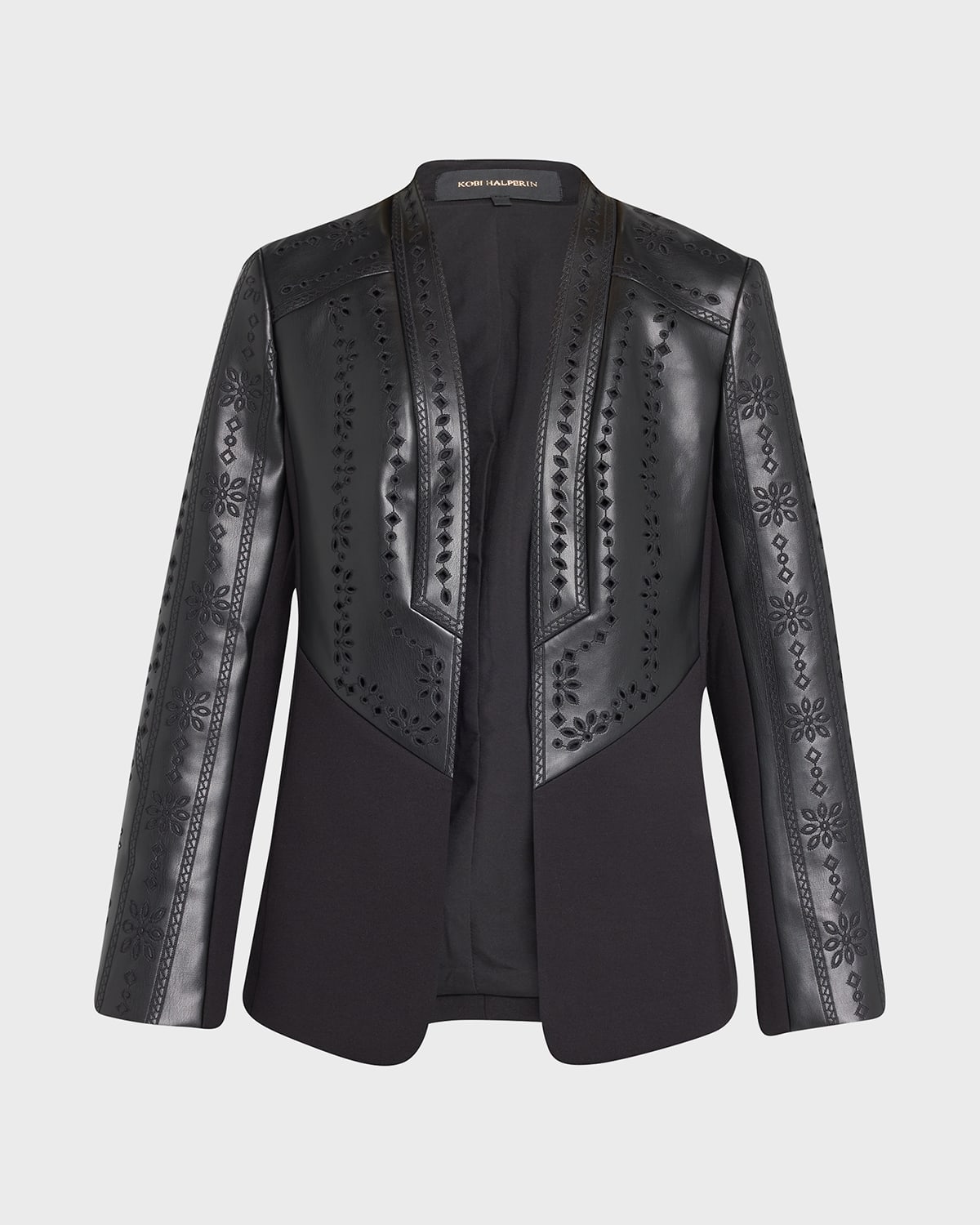 Shop Kobi Halperin Wanda Cutout Mixed Media Jacket In Black